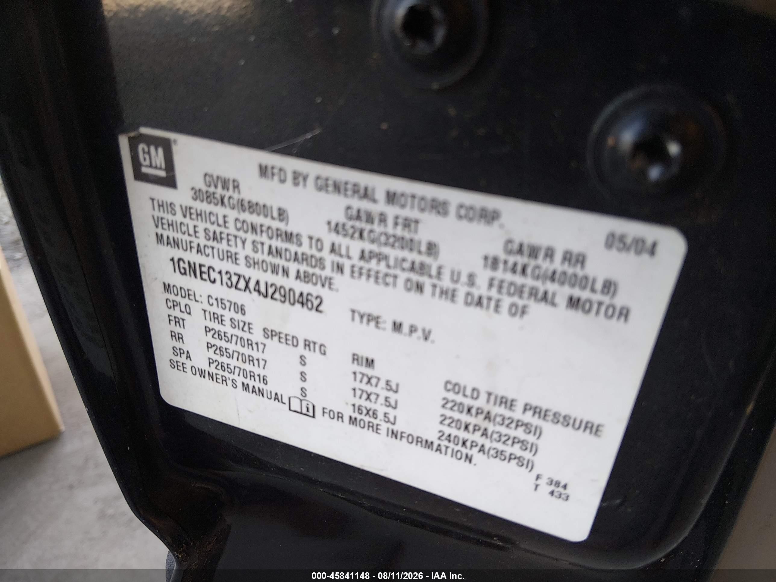 2004 Chevrolet Tahoe Ls Черный vin: 1GNEC13ZX4J290462