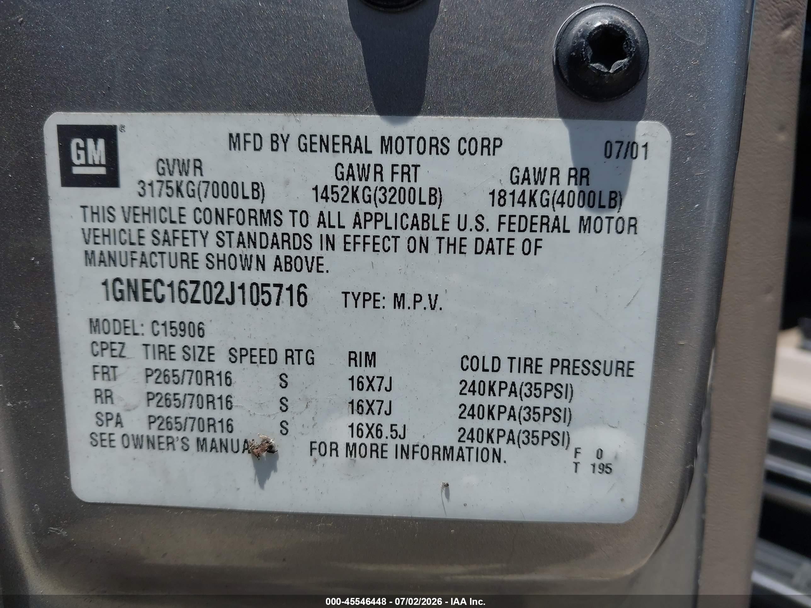 2002 Chevrolet Suburban 1500 Ls Brown vin: 1GNEC16Z02J105716