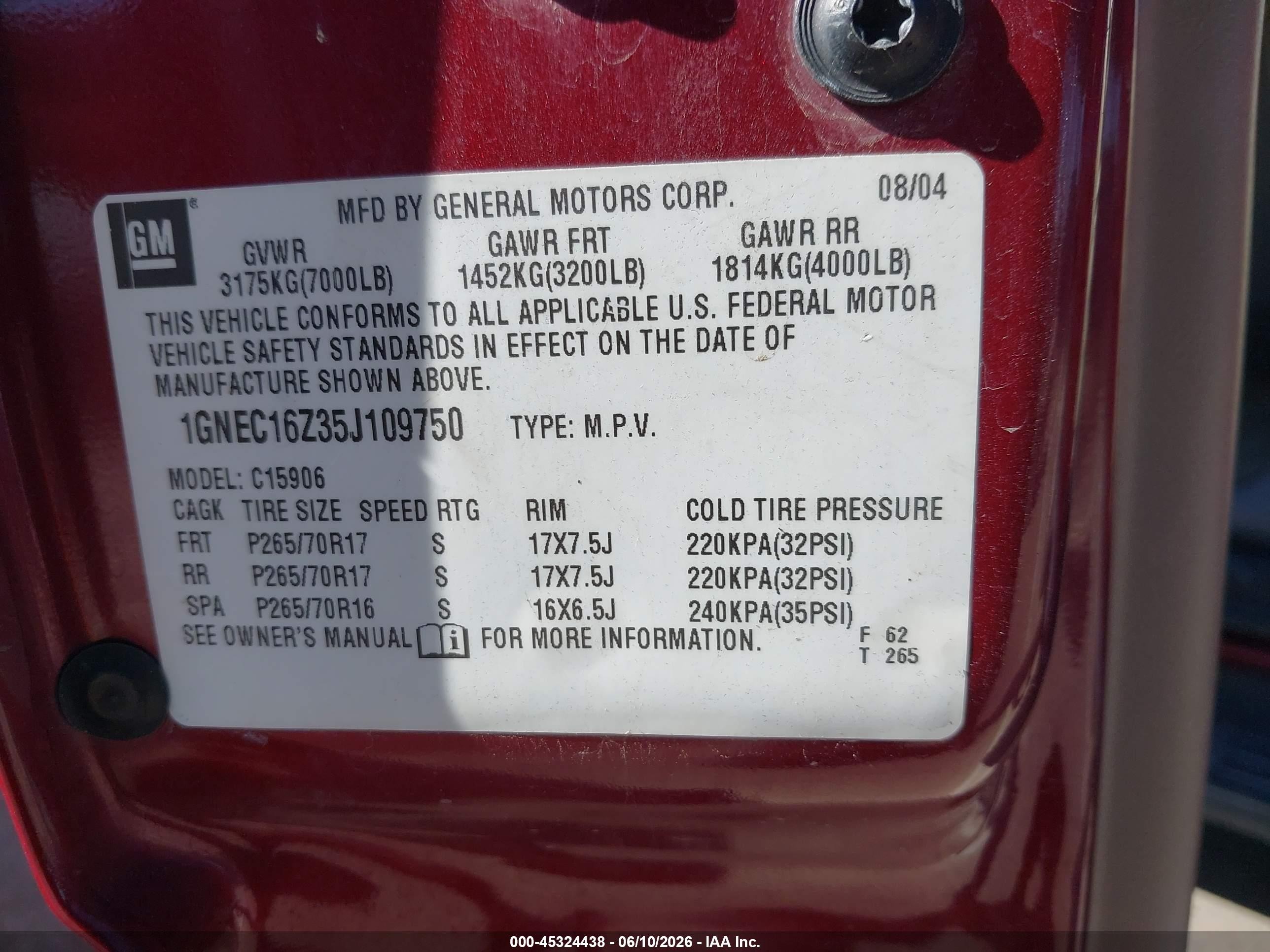 2005 Chevrolet Suburban 1500 Lt Red vin: 1GNEC16Z35J109750
