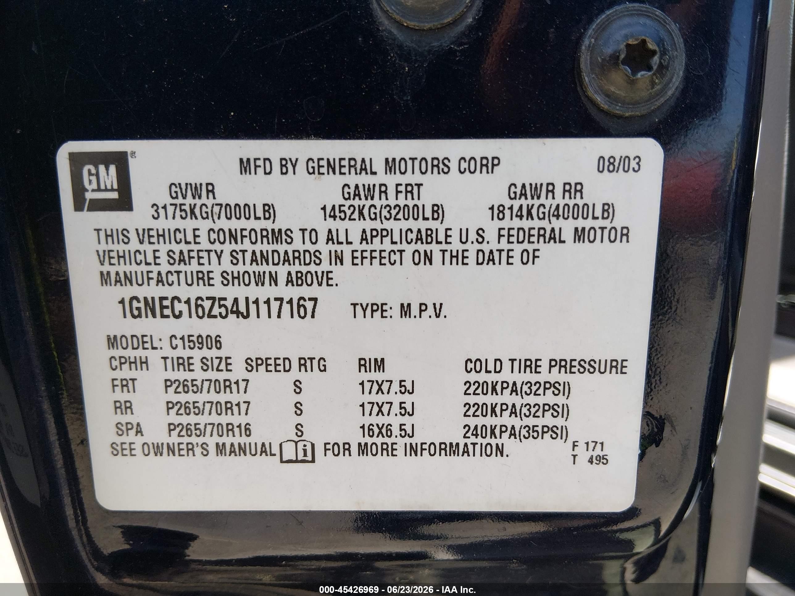 2004 Chevrolet Suburban 1500 Lt Blue vin: 1GNEC16Z54J117167