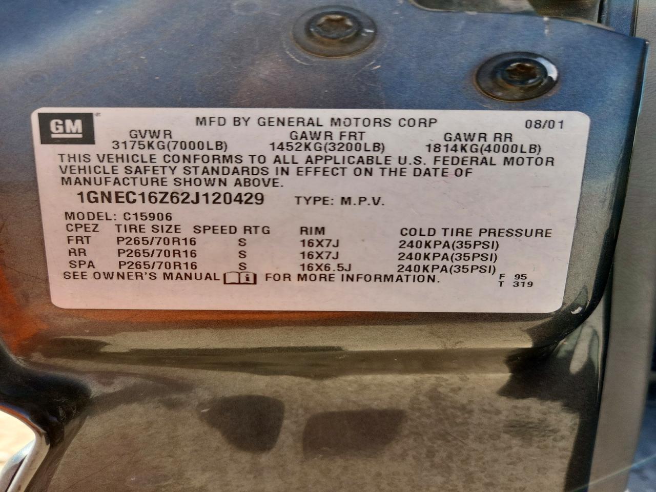 2002 Chevrolet Suburban Gray vin: 1GNEC16Z62J120429