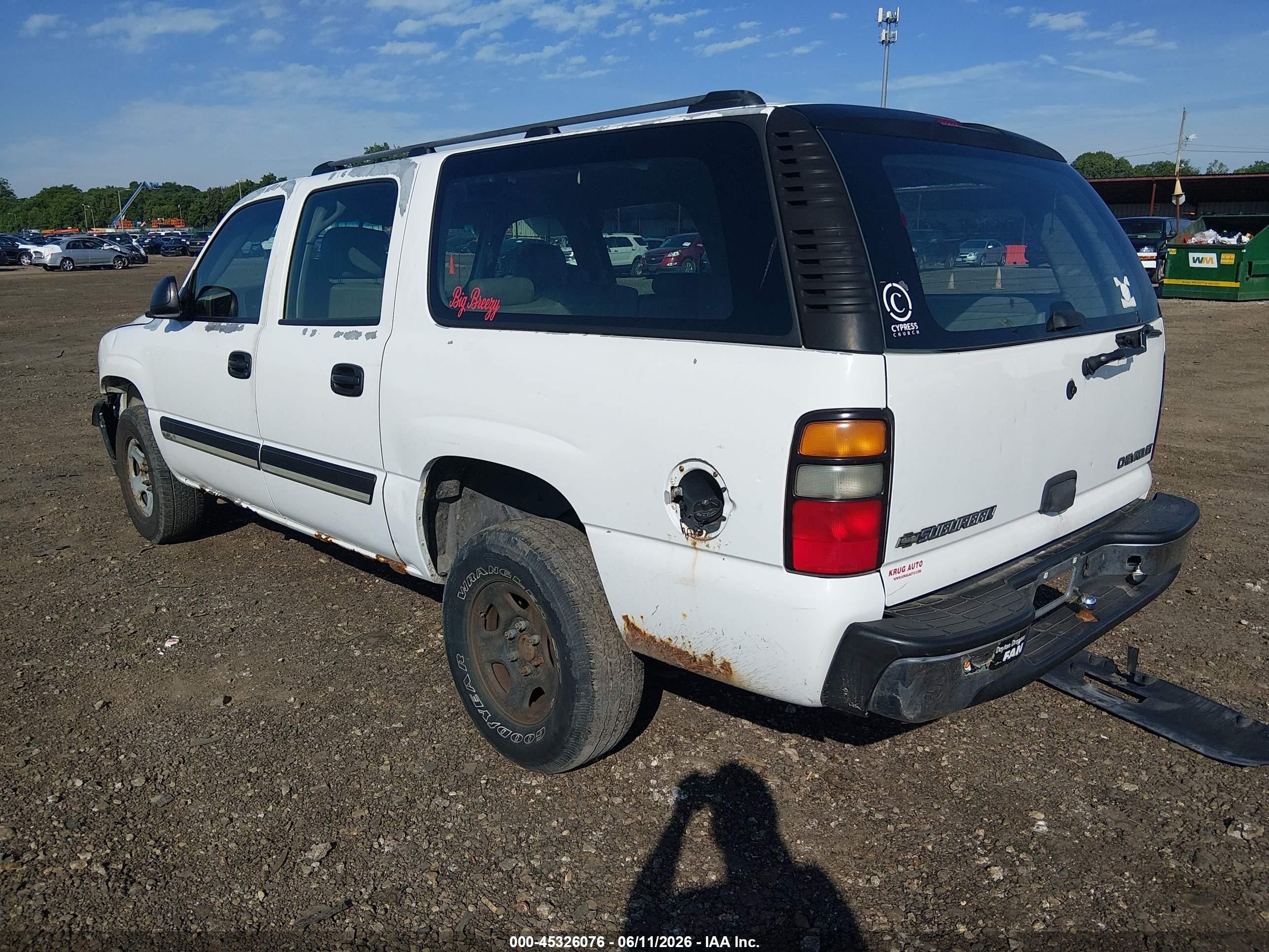 2005 Chevrolet Suburban 1500 Ls White vin: 1GNEC16Z95J242559