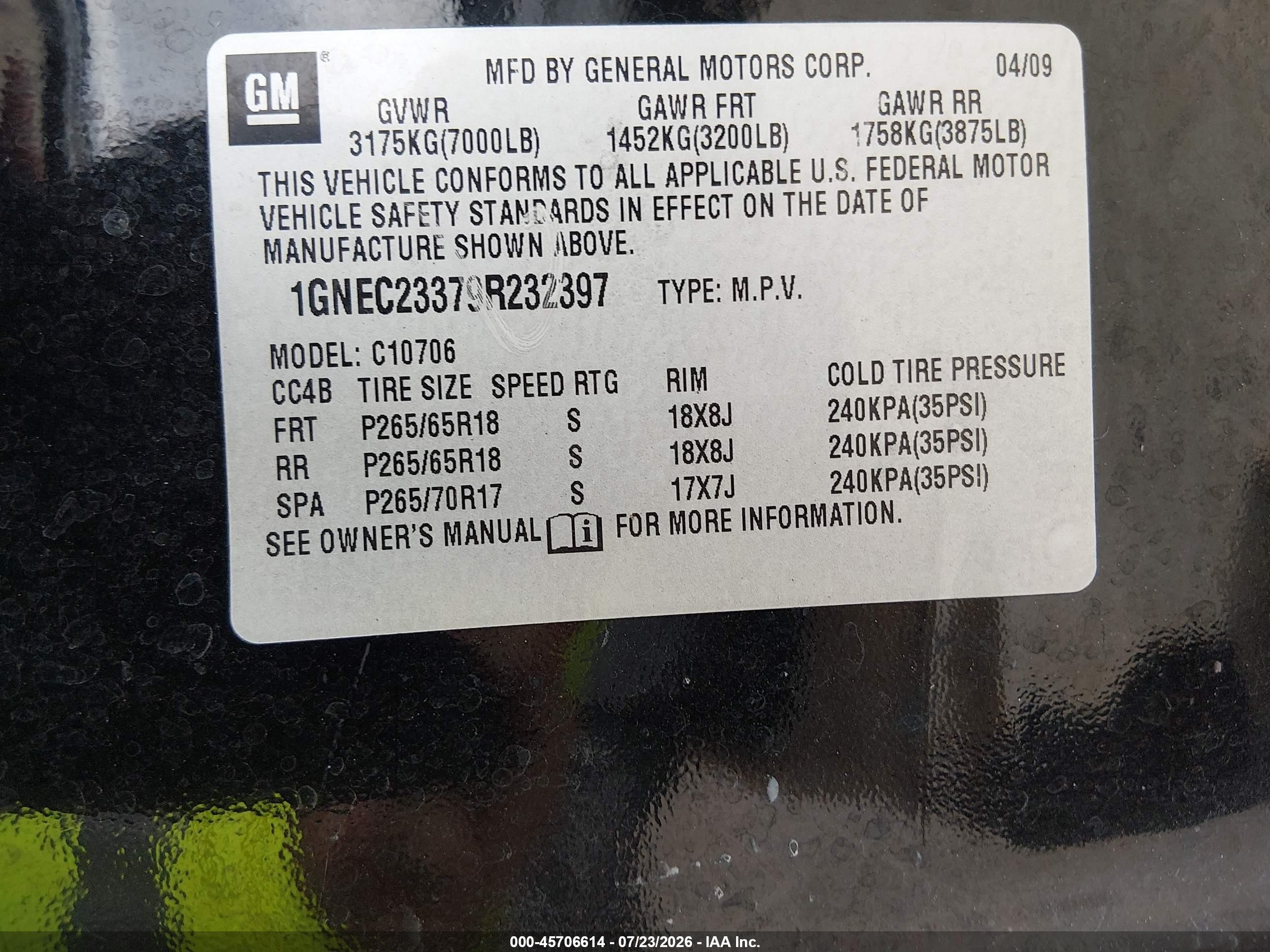 2009 Chevrolet Tahoe Lt1 Черный vin: 1GNEC23379R232397