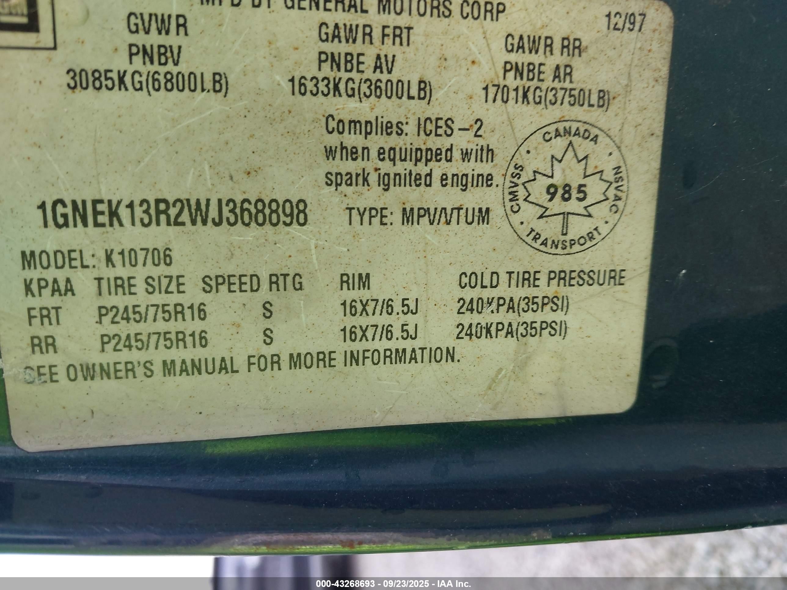 1998 Chevrolet Tahoe Ls Green vin: 1GNEK13R2WJ368898