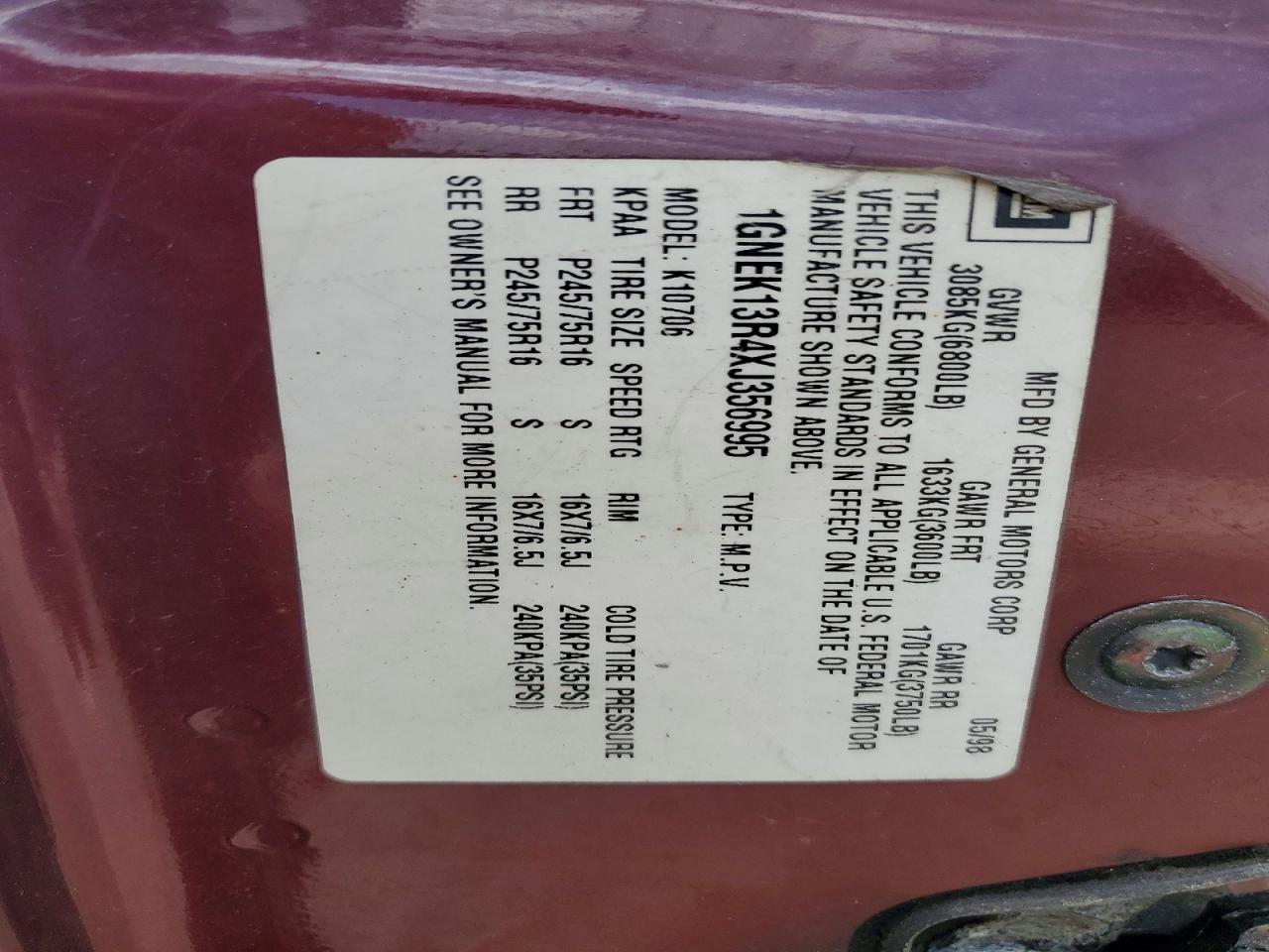 1999 Chevrolet Tahoe K1500 Two Tone vin: 1GNEK13R4XJ356995