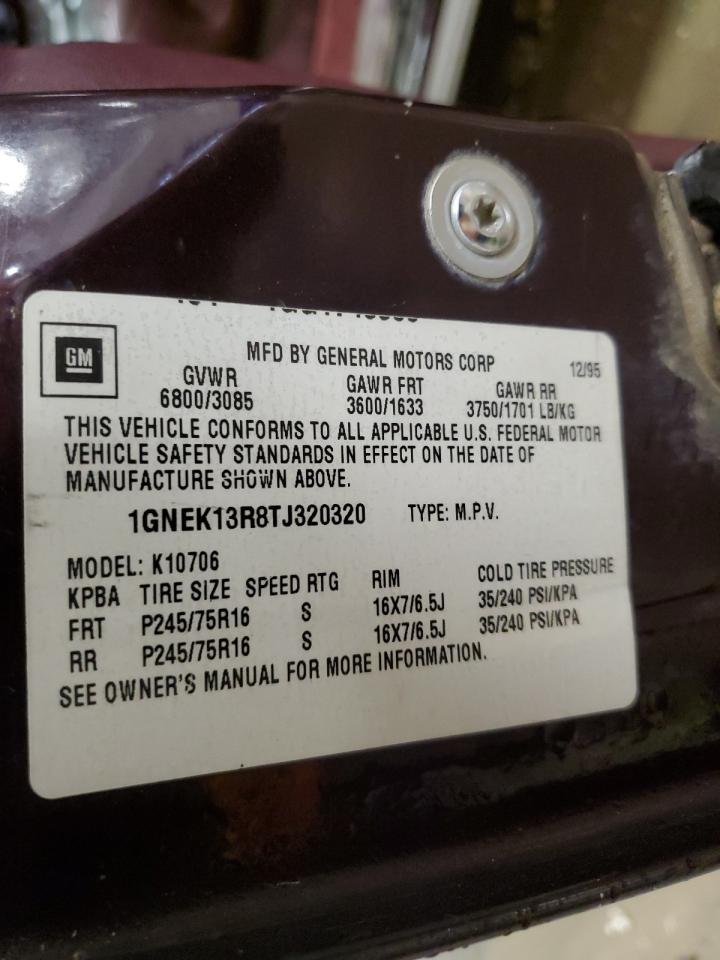 1996 Chevrolet Tahoe K1500 Burgundy vin: 1GNEK13R8TJ320320