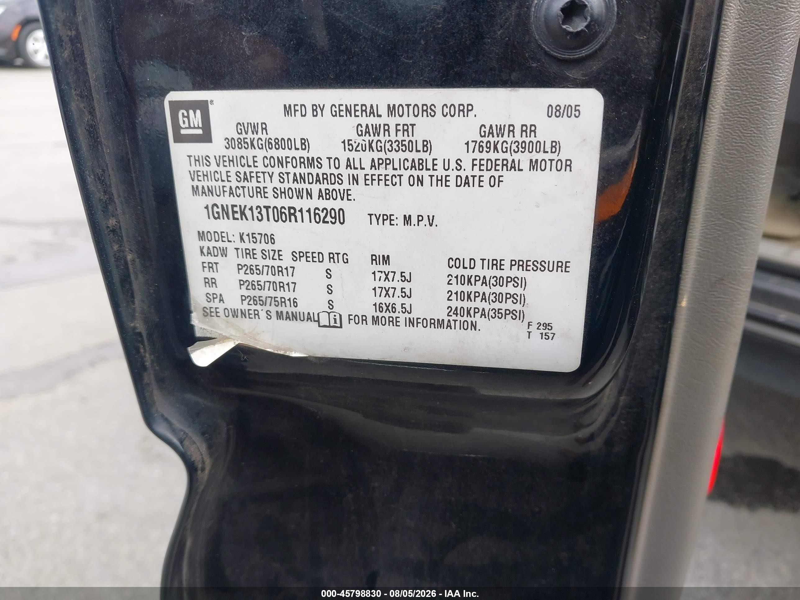 2006 Chevrolet Tahoe Z71 Black vin: 1GNEK13T06R116290