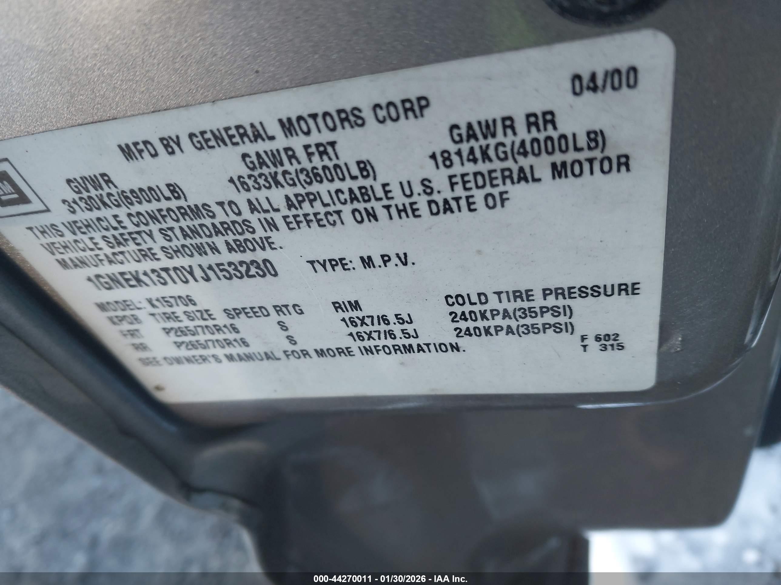 2000 Chevrolet Tahoe All New Ls Gold vin: 1GNEK13T0YJ153230