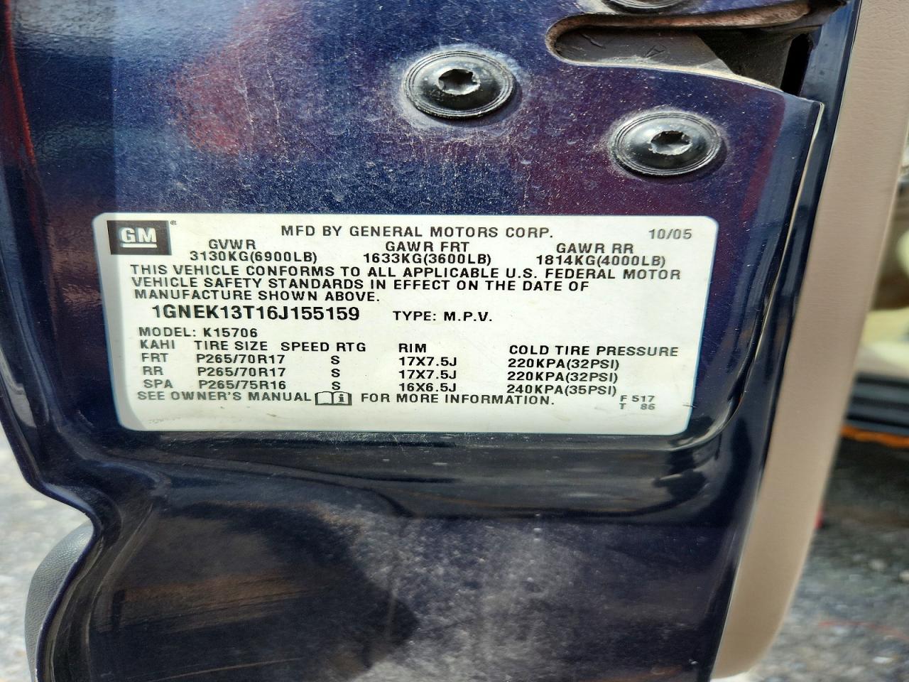 2006 Chevrolet Tahoe K1500 Blue vin: 1GNEK13T16J155159