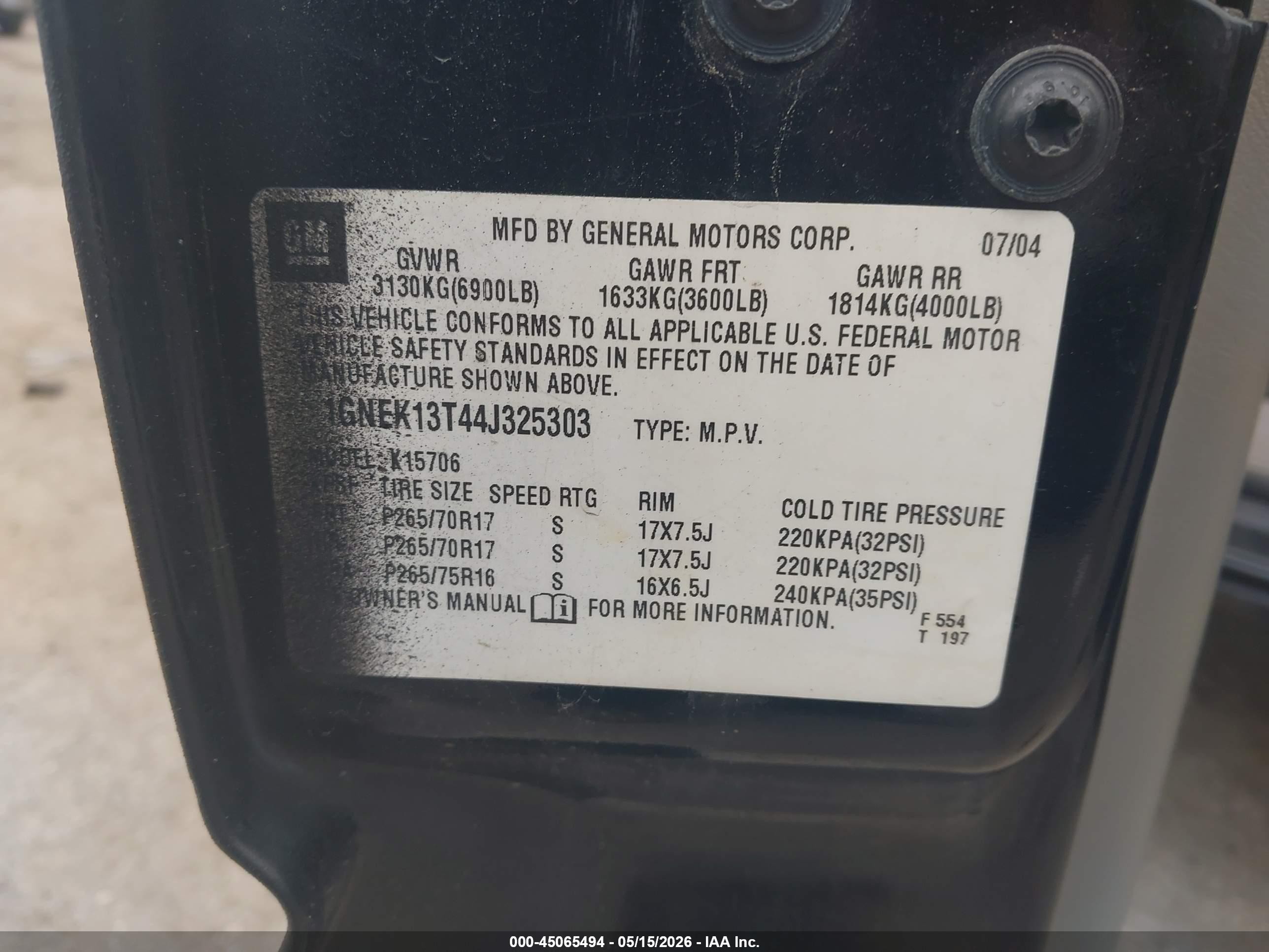 2004 Chevrolet Tahoe Lt Черный vin: 1GNEK13T44J325303
