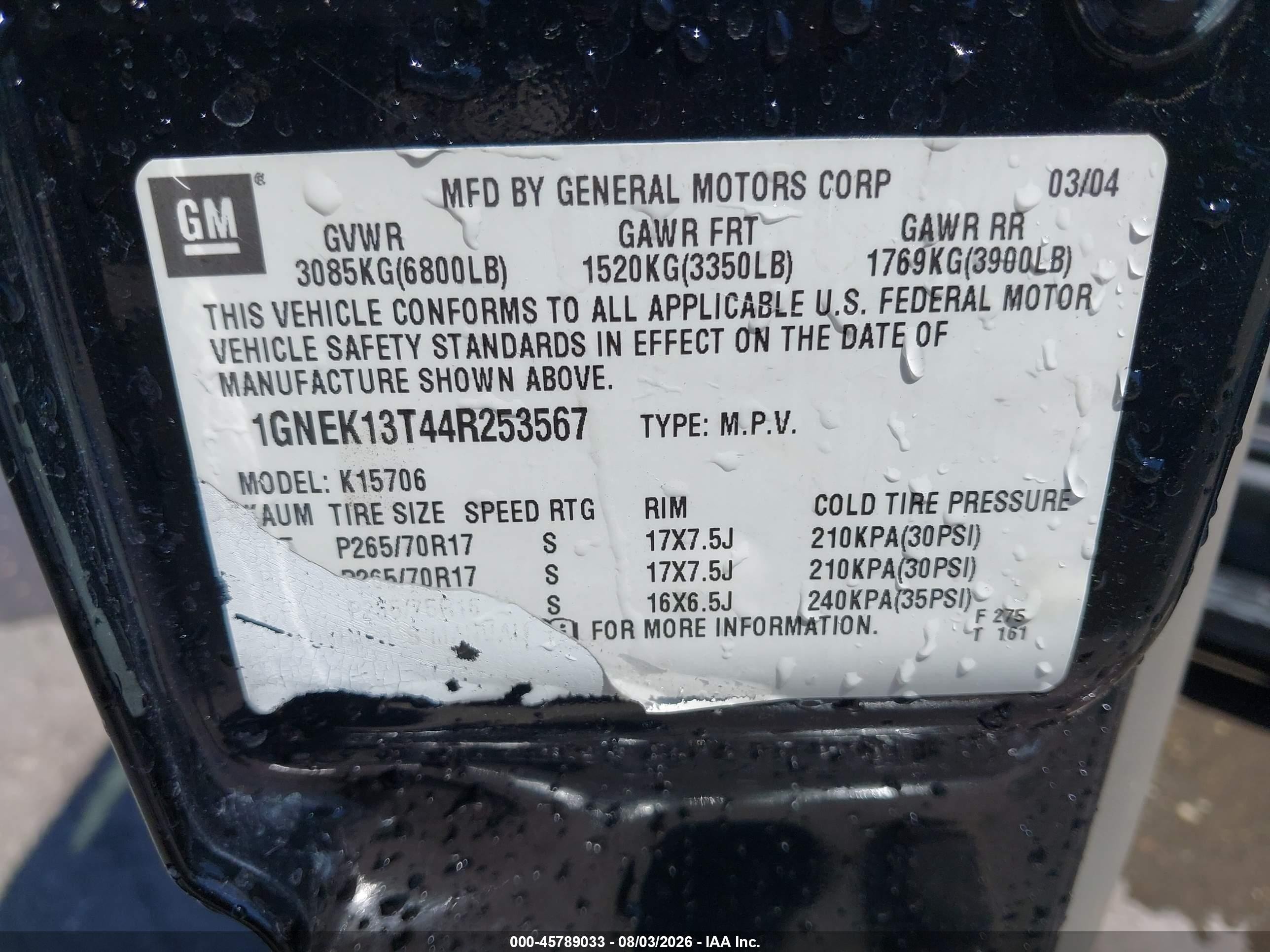 2004 Chevrolet Tahoe Z71 Black vin: 1GNEK13T44R253567