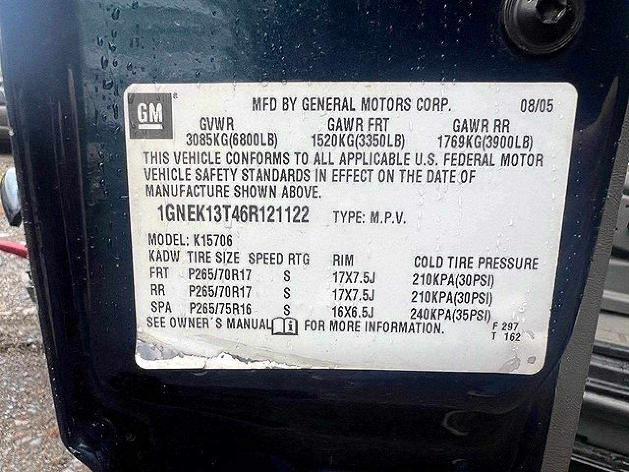 2006 Chevrolet Tahoe K1500 Teal vin: 1GNEK13T46R121122