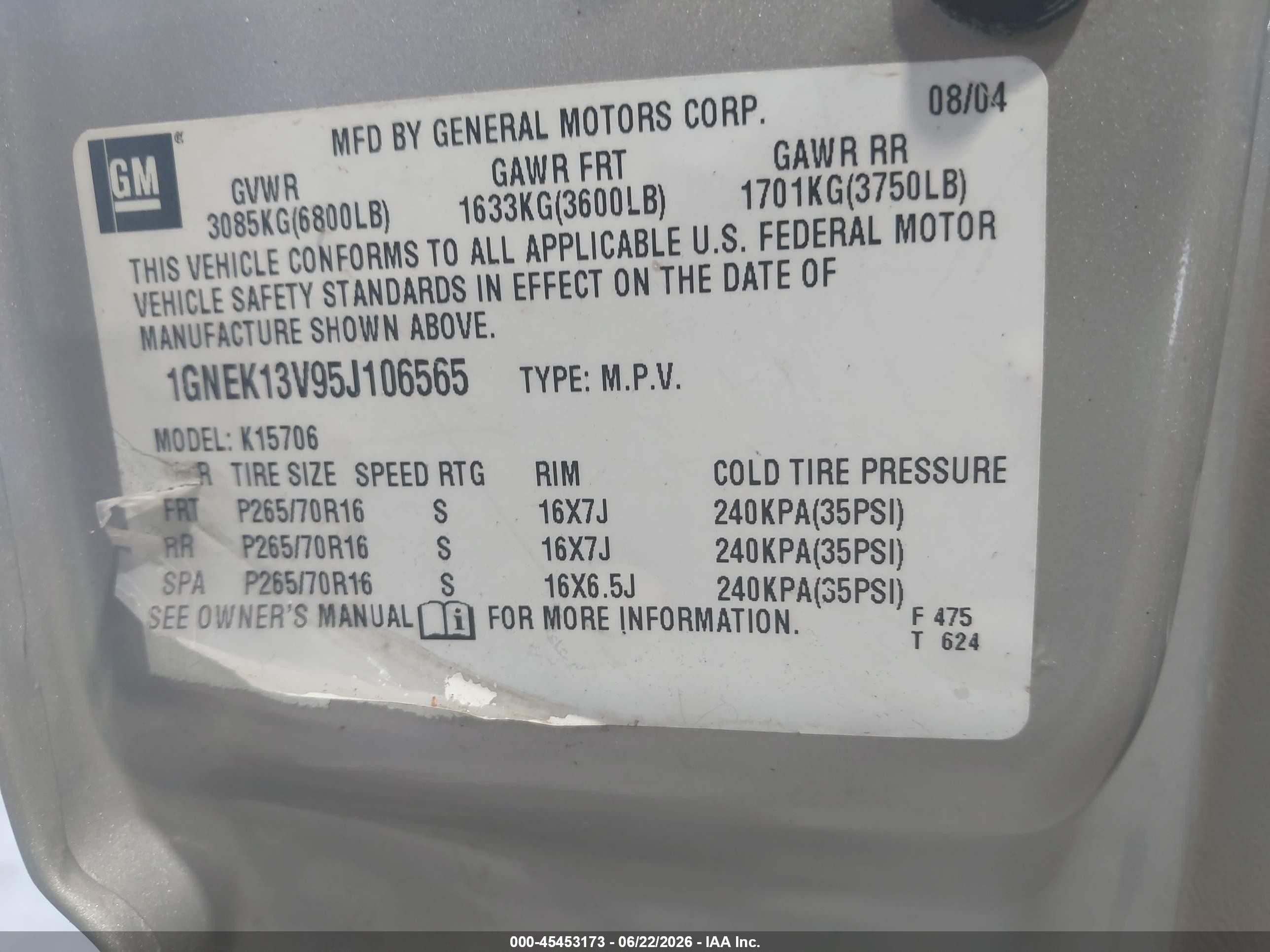 2005 Chevrolet Tahoe Ls Tan vin: 1GNEK13V95J106565