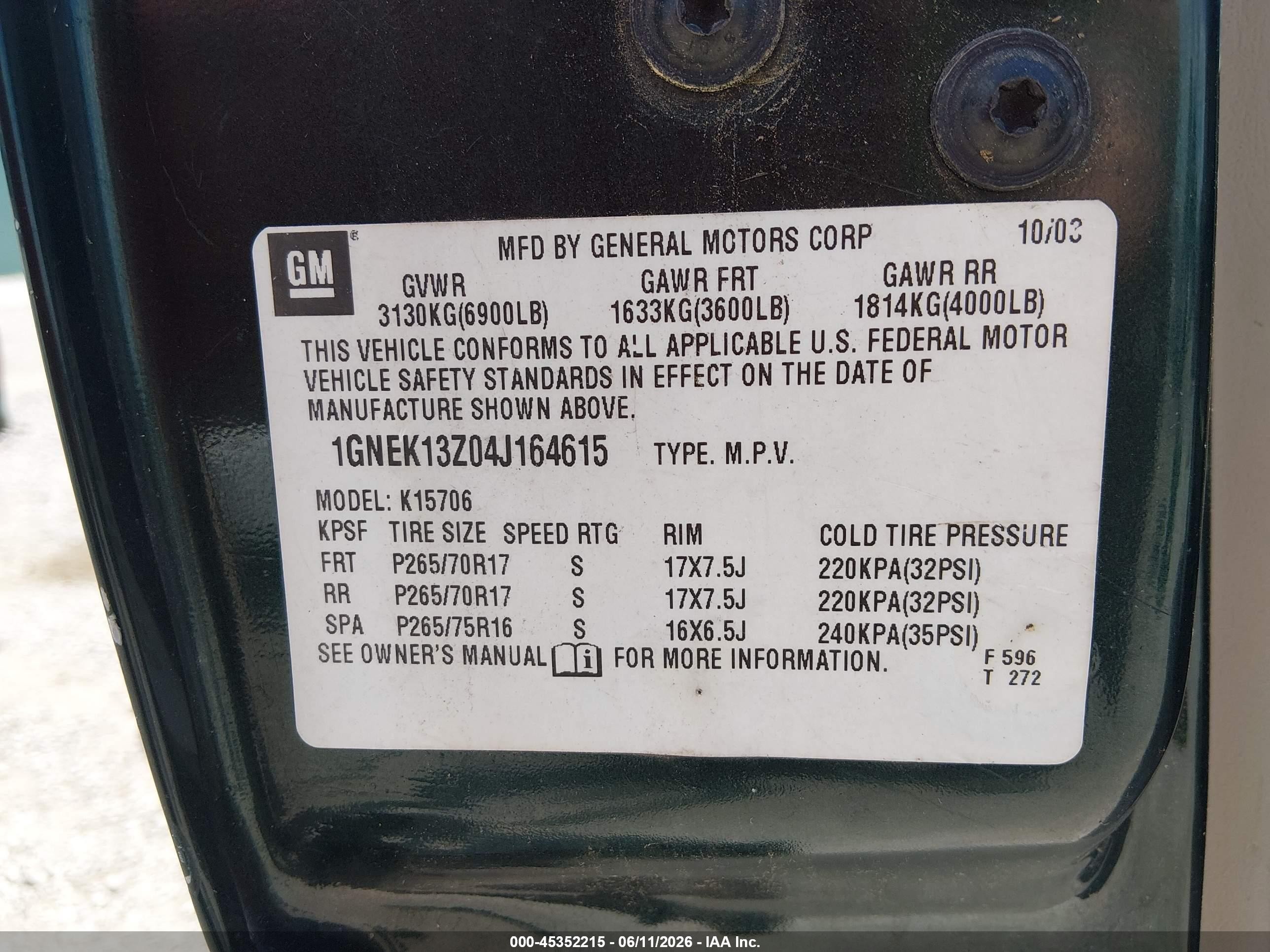 2004 Chevrolet Tahoe Ls Green vin: 1GNEK13Z04J164615