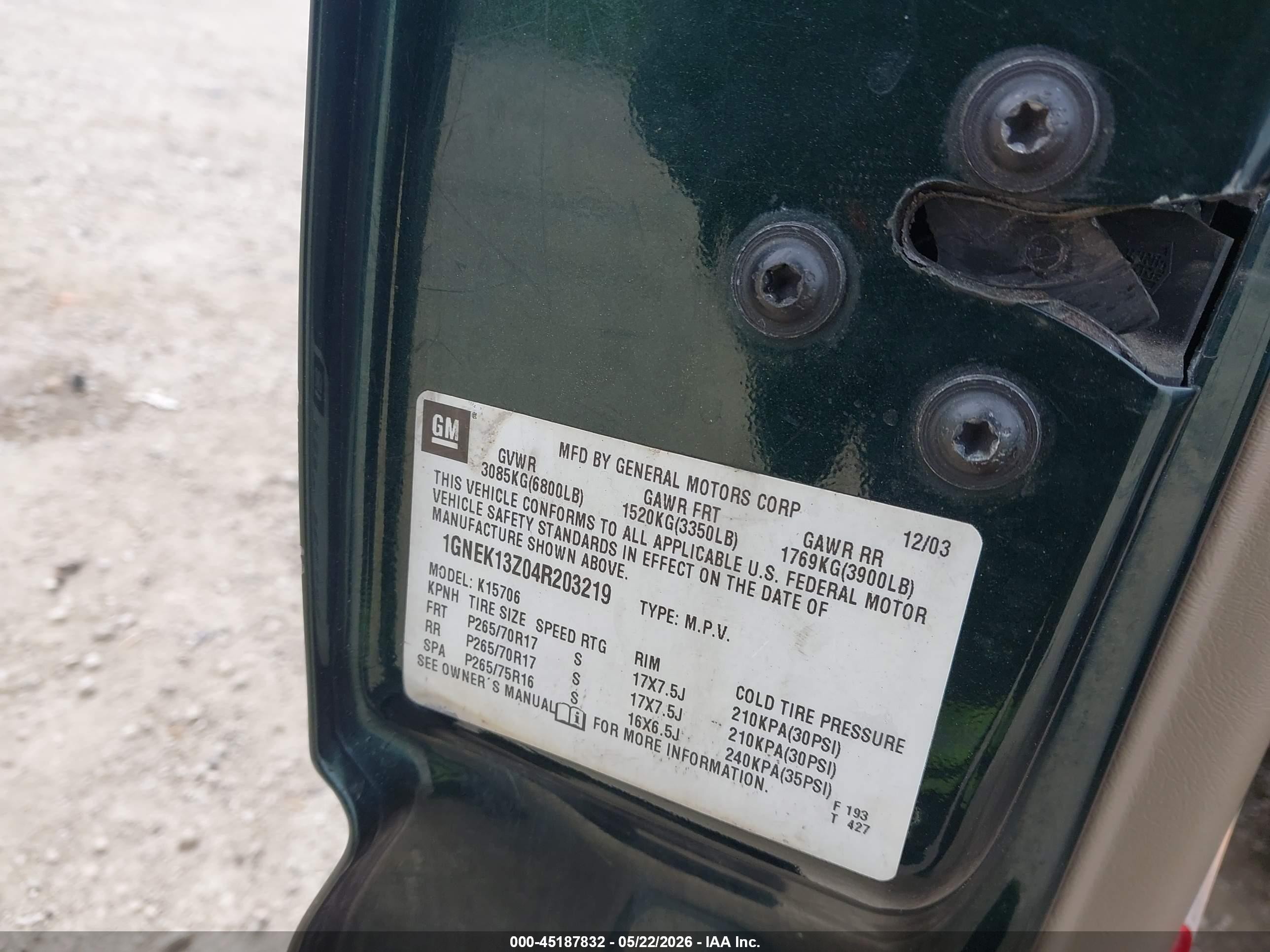 2004 Chevrolet Tahoe Z71 Green vin: 1GNEK13Z04R203219