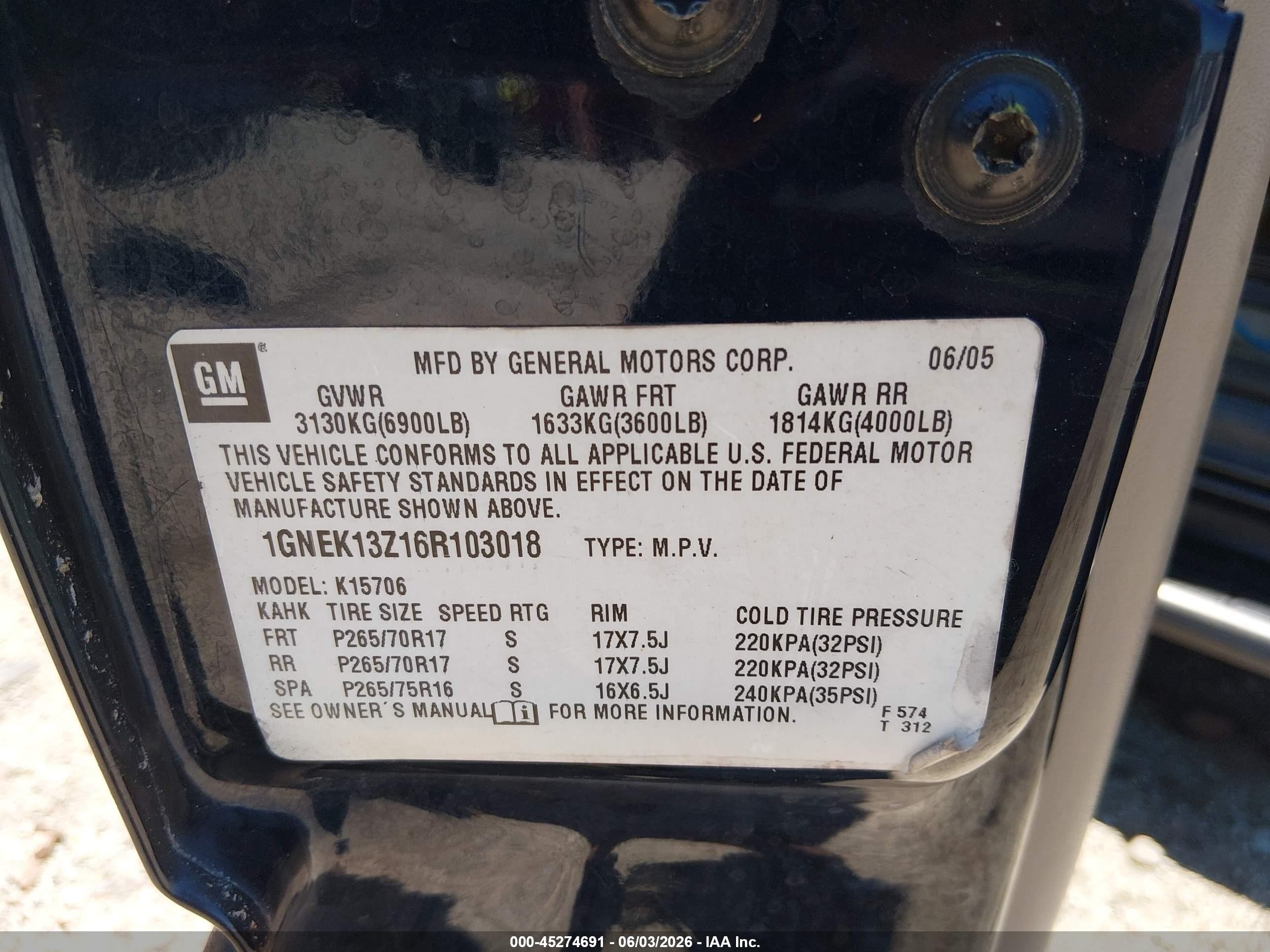 2006 Chevrolet Tahoe Lt Black vin: 1GNEK13Z16R103018