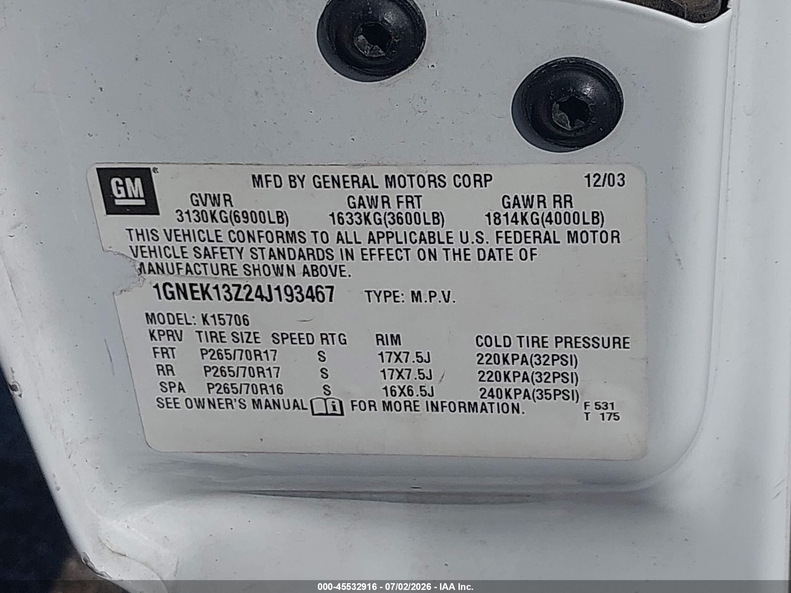 2004 Chevrolet Tahoe Lt Белый vin: 1GNEK13Z24J193467