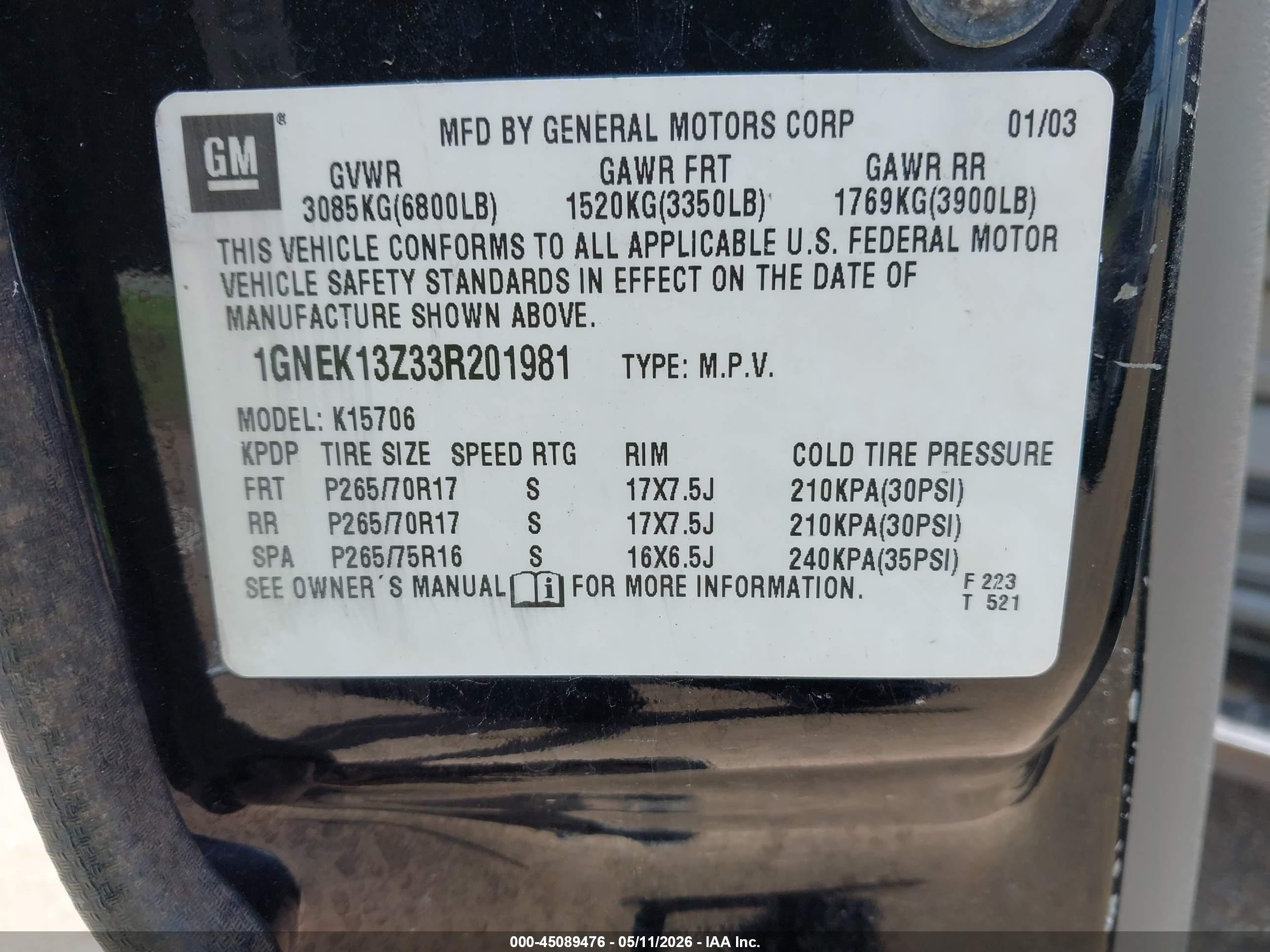 2003 Chevrolet Tahoe Z71 Черный vin: 1GNEK13Z33R201981