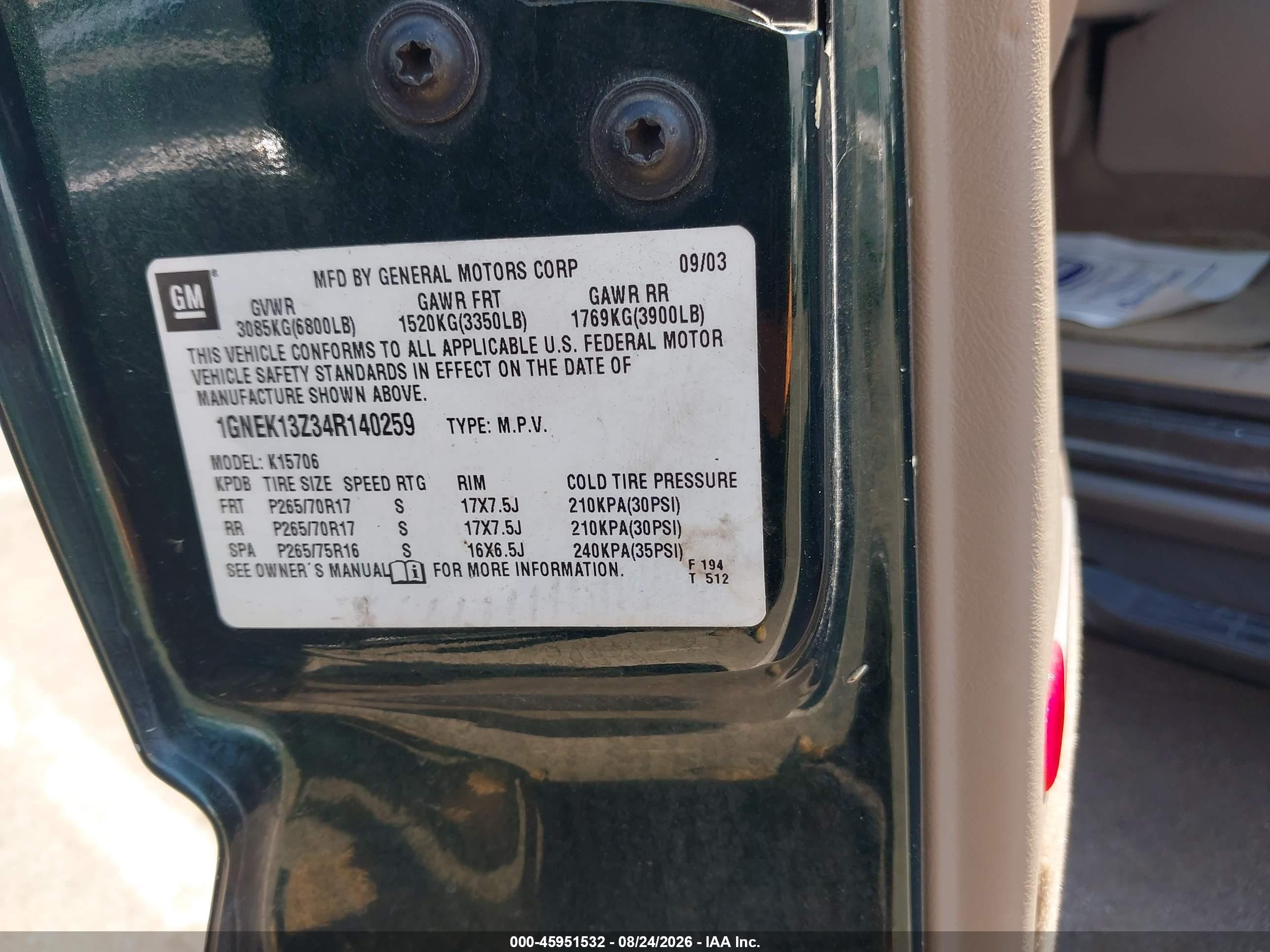 2004 Chevrolet Tahoe Z71 Green vin: 1GNEK13Z34R140259