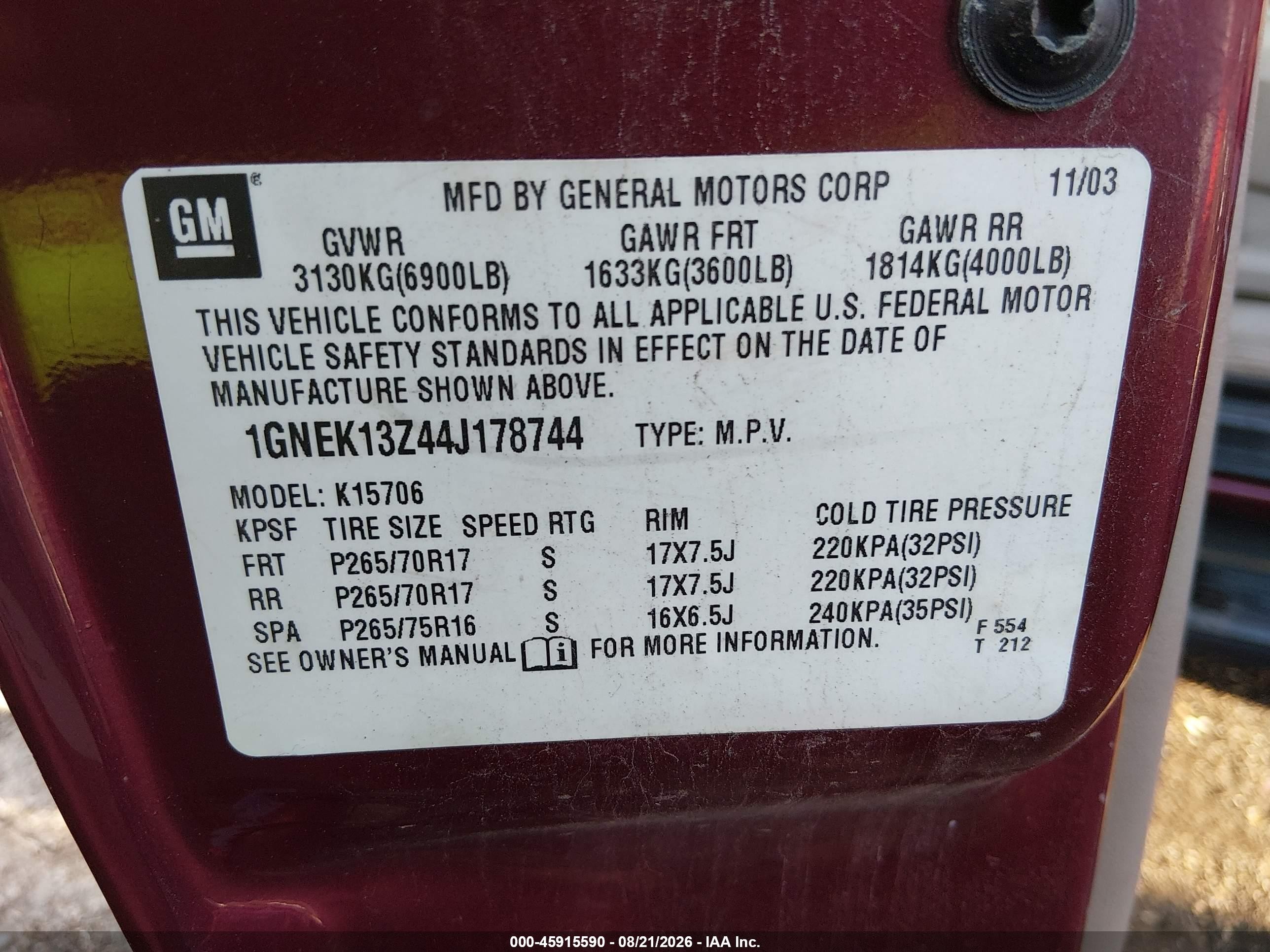 2004 Chevrolet Tahoe Lt Red vin: 1GNEK13Z44J178744