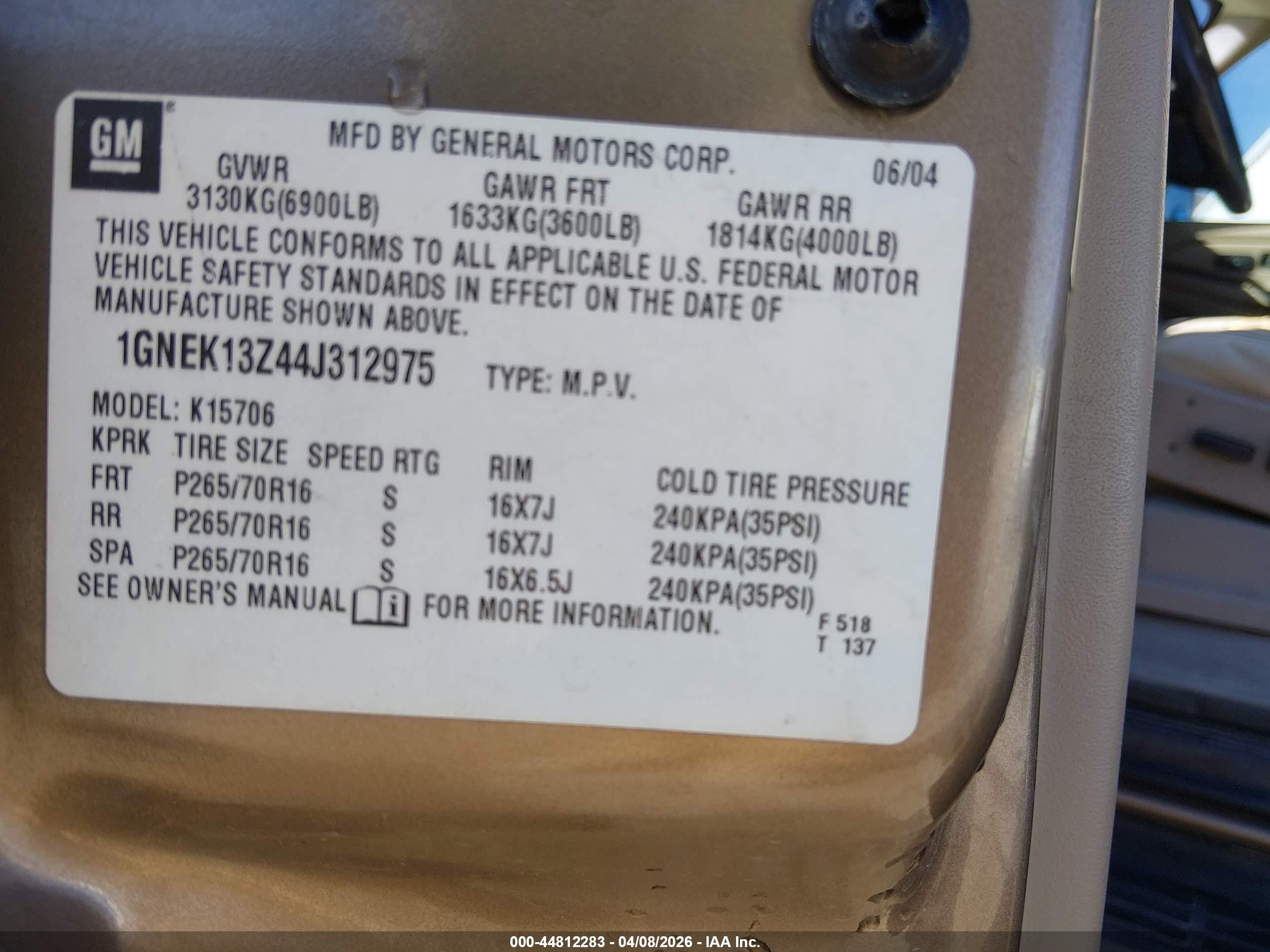 2004 Chevrolet Tahoe Lt Gold vin: 1GNEK13Z44J312975