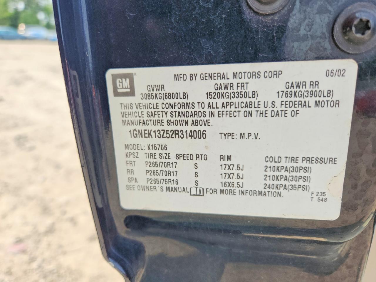 2002 Chevrolet Tahoe K1500 Black vin: 1GNEK13Z52R314006
