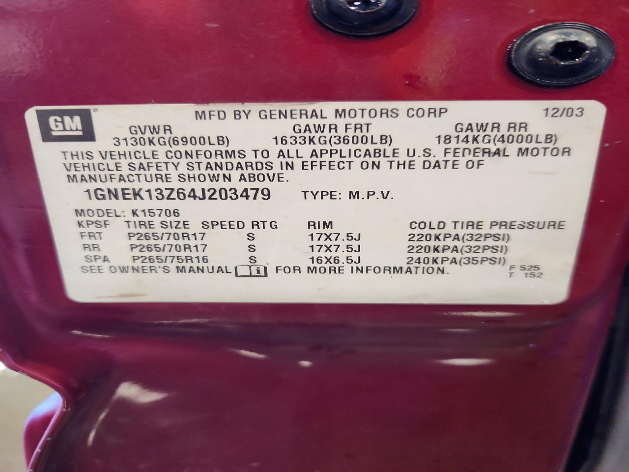 2004 Chevrolet Tahoe K1500 Red vin: 1GNEK13Z64J203479