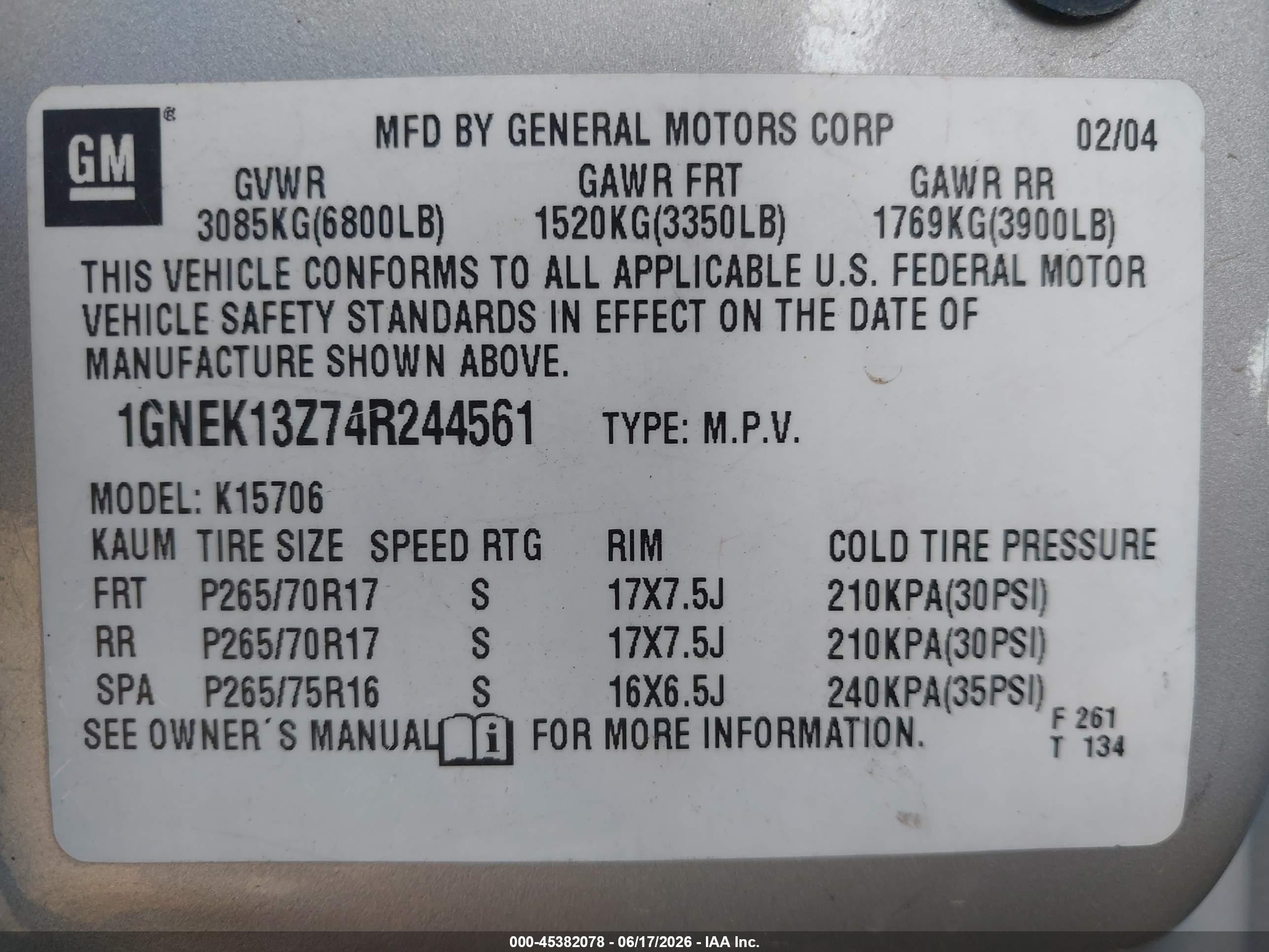 2004 Chevrolet Tahoe Z71 Желто-коричневый vin: 1GNEK13Z74R244561