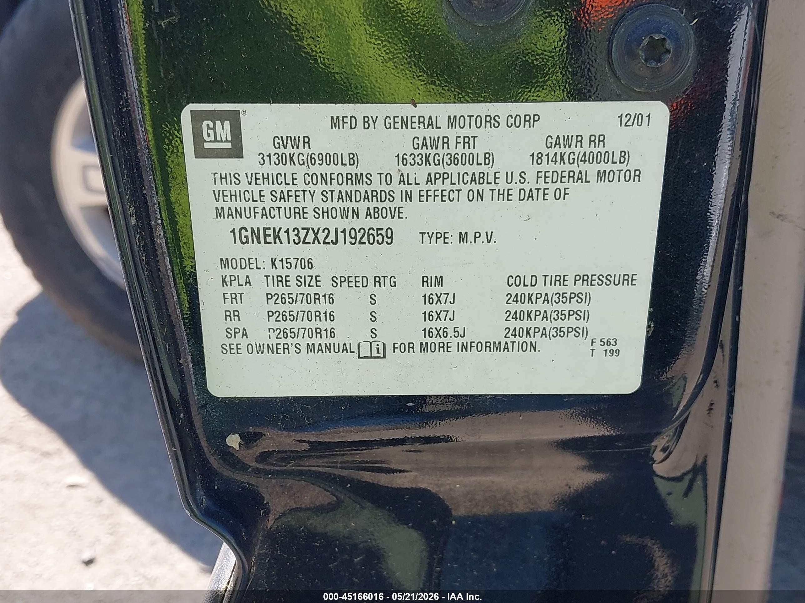 2002 Chevrolet Tahoe Lt Black vin: 1GNEK13ZX2J192659
