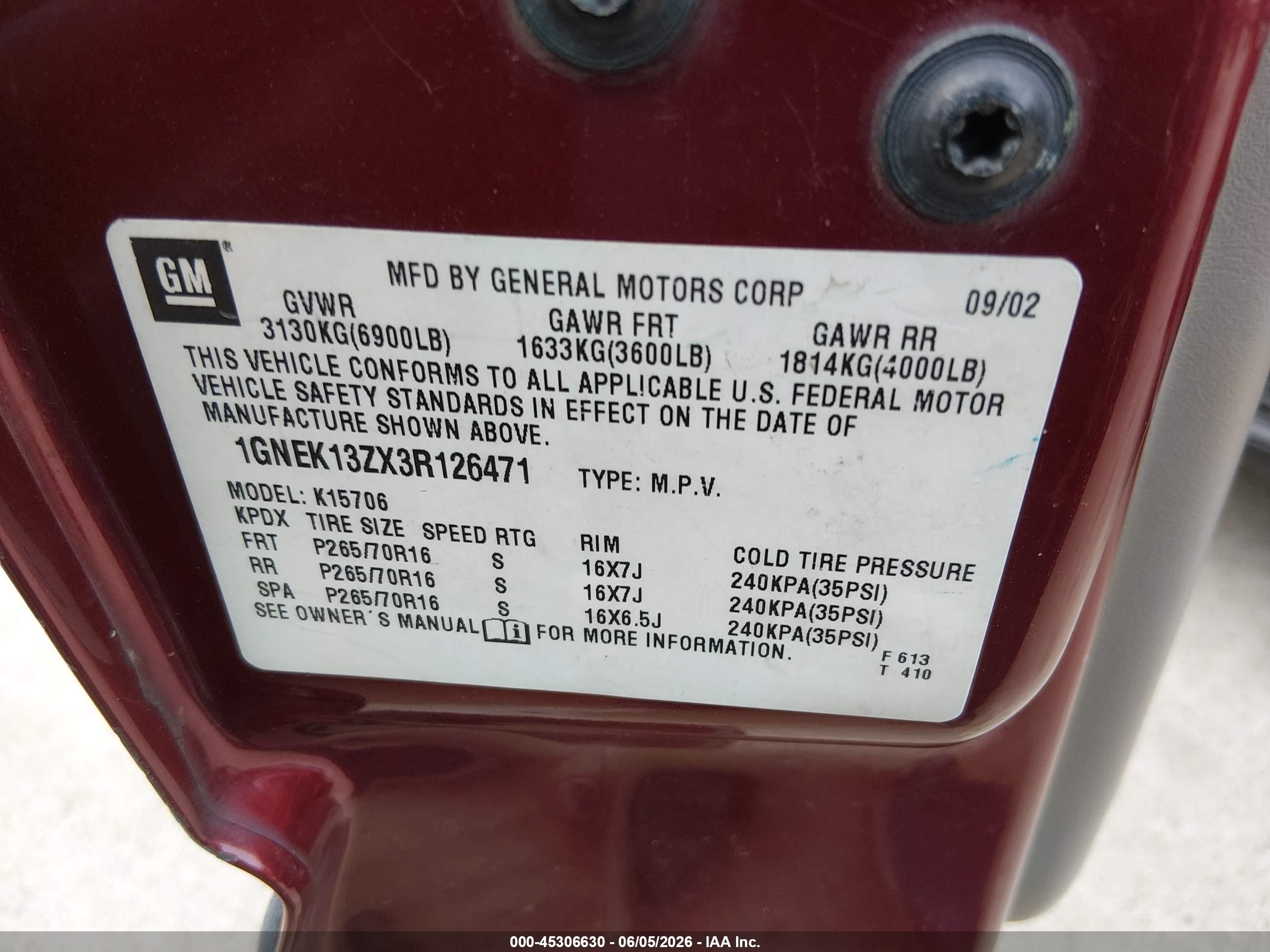 2003 Chevrolet Tahoe Ls Бордовый vin: 1GNEK13ZX3R126471