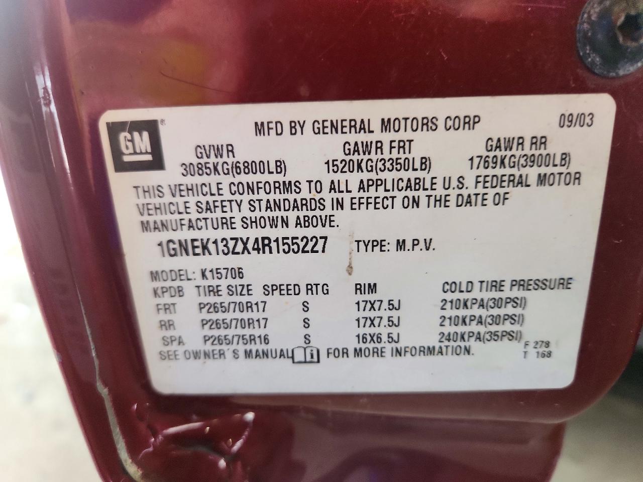 2004 Chevrolet Tahoe K1500 Maroon vin: 1GNEK13ZX4R155227