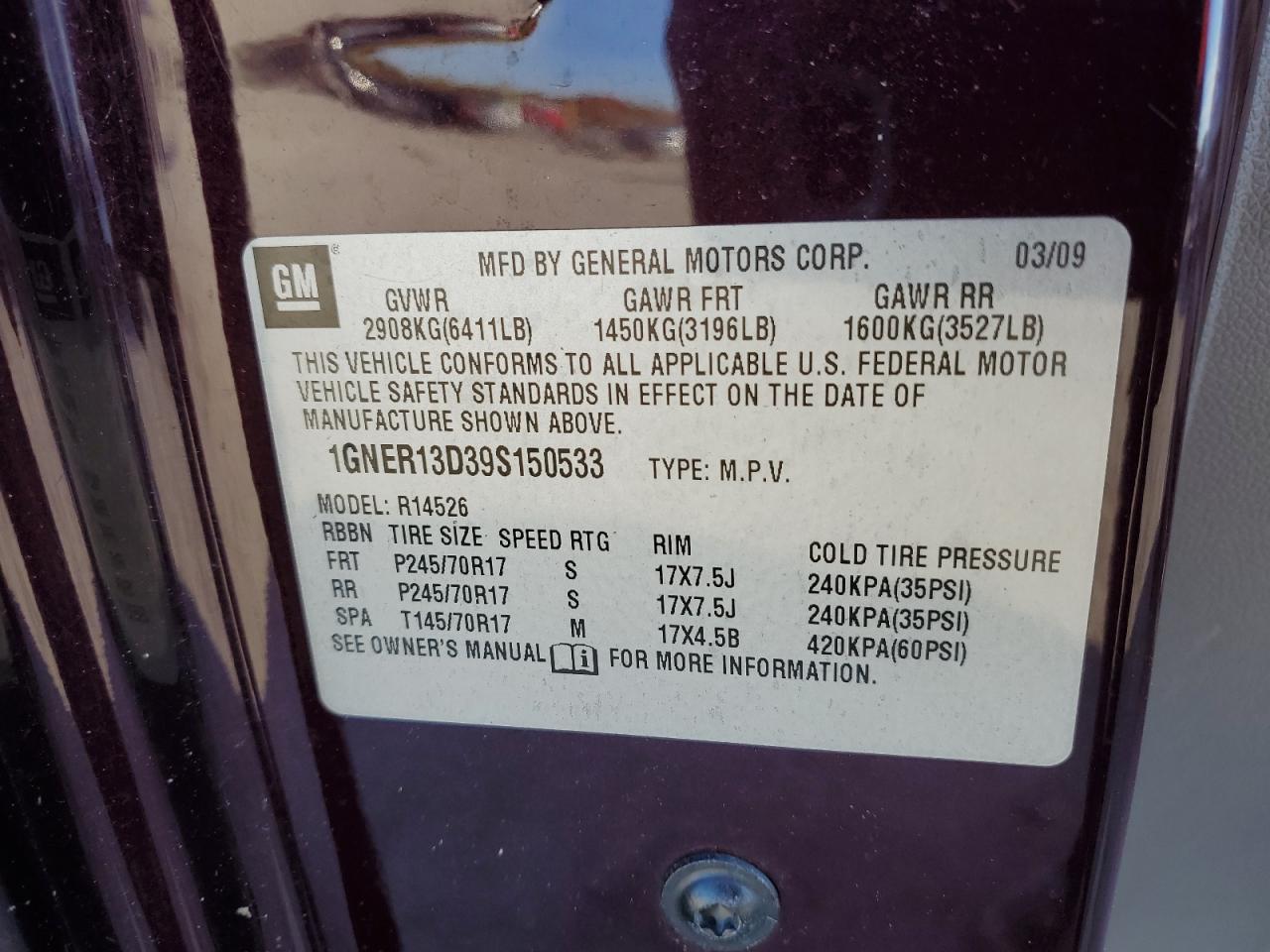2009 Chevrolet Traverse Ls Фиолетовый vin: 1GNER13D39S150533