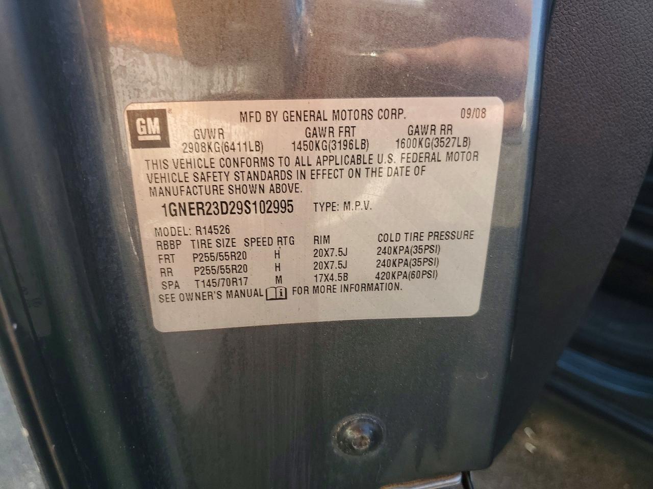 2009 Chevrolet Traverse Lt Gray vin: 1GNER23D29S102995