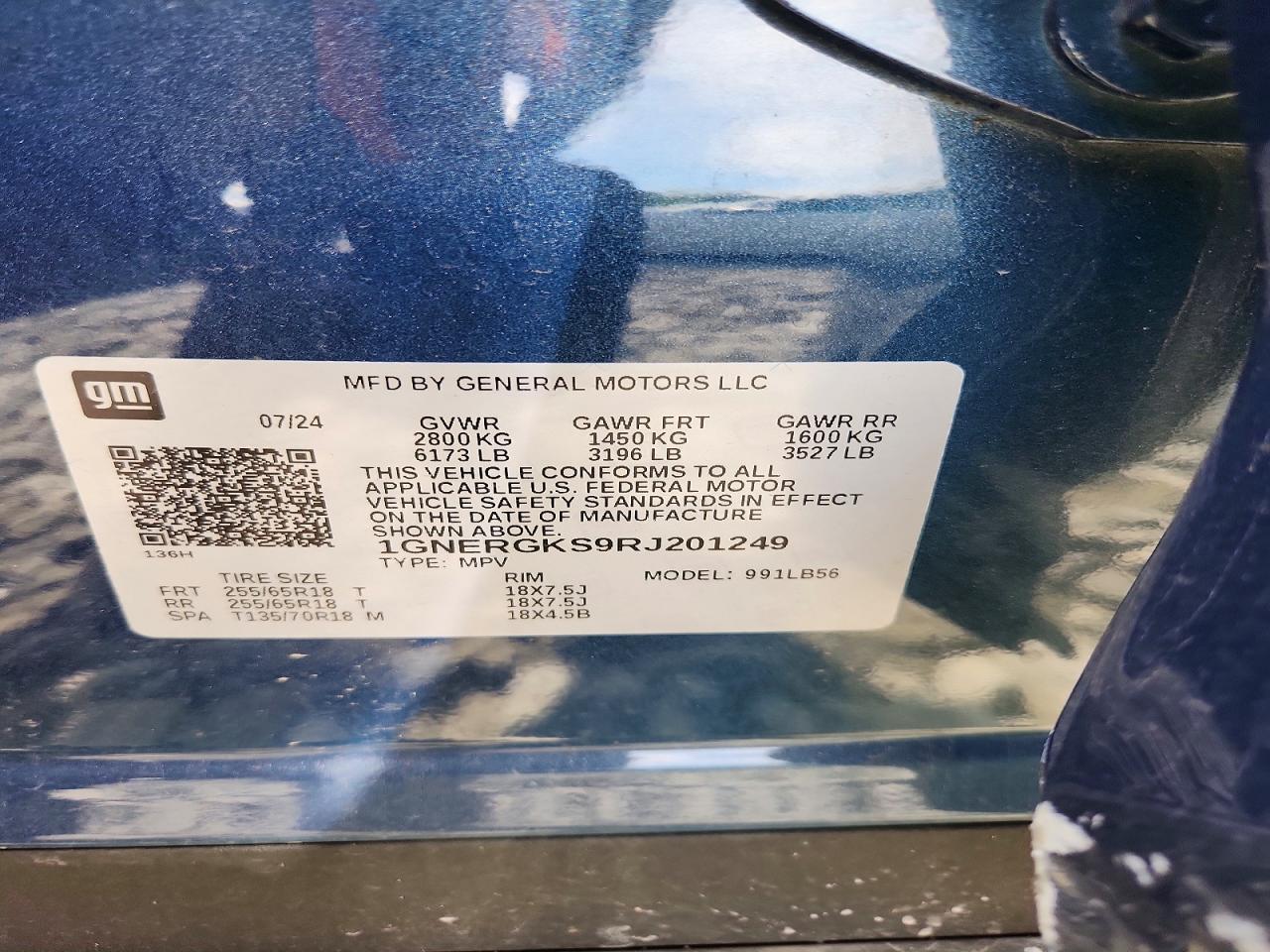 2024 Chevrolet Traverse Lt Blue vin: 1GNERGKS9RJ201249