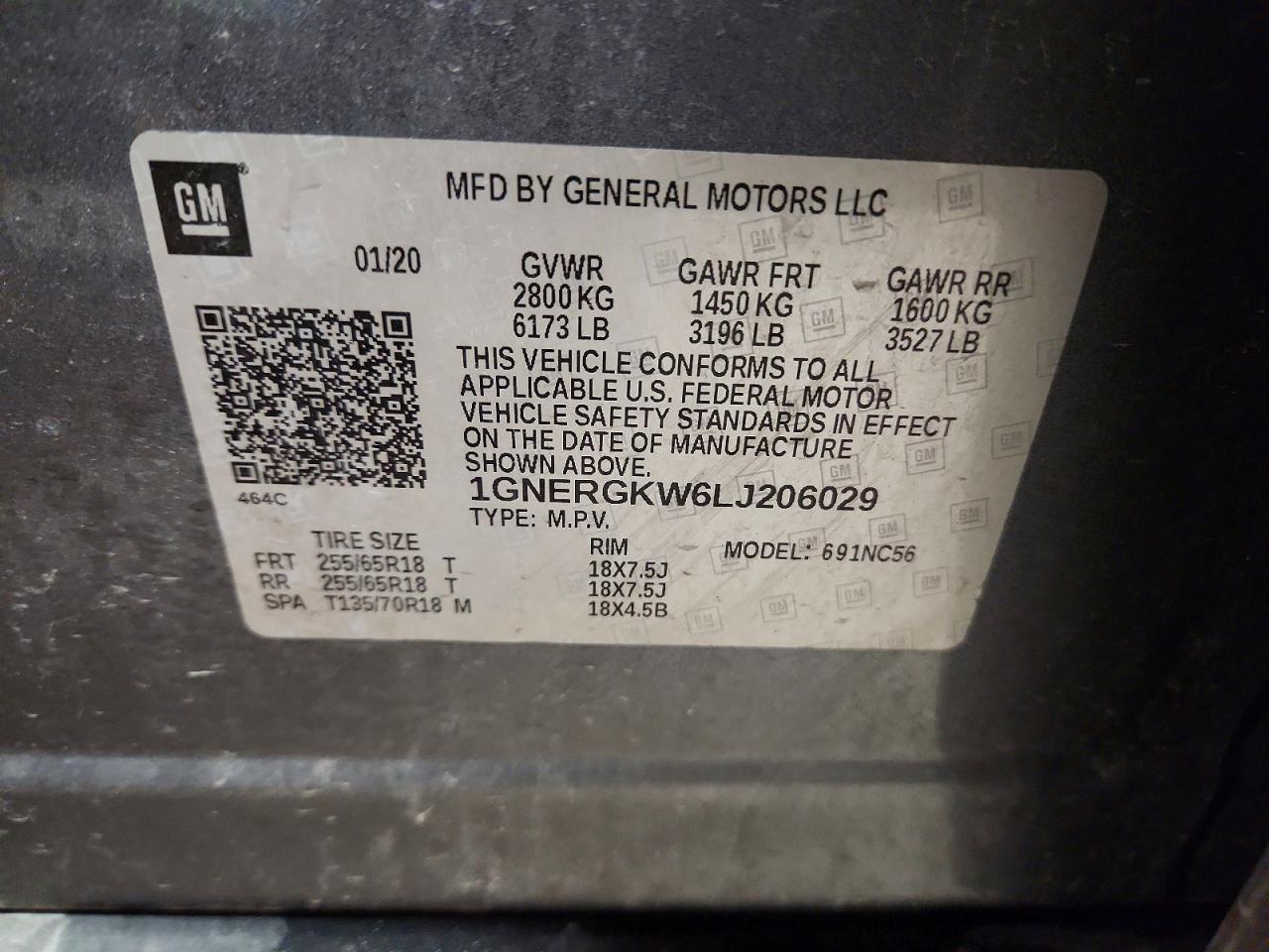 2020 Chevrolet Traverse Lt Gray vin: 1GNERGKW6LJ206029
