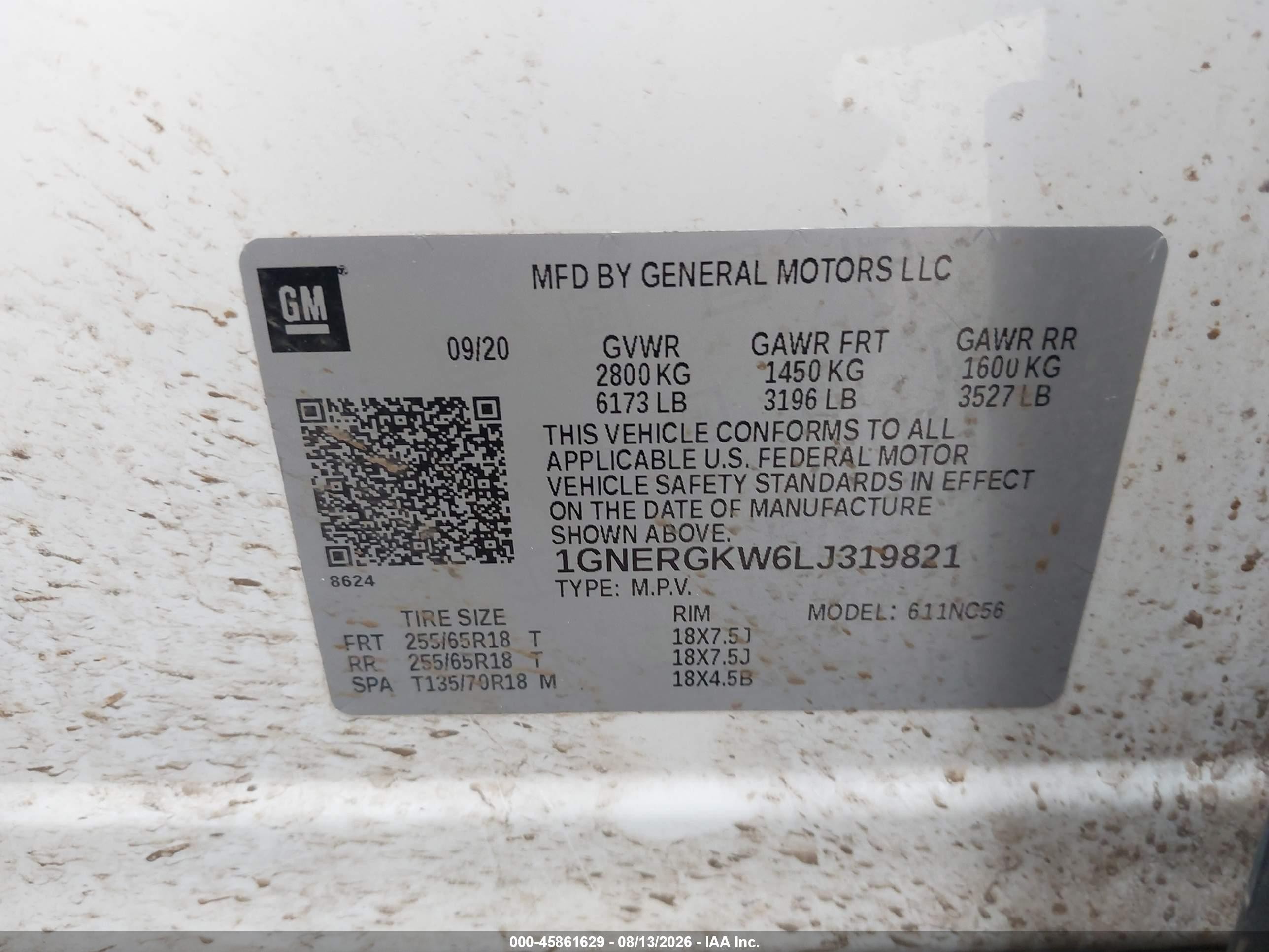 2020 Chevrolet Traverse Fwd Lt Cloth Белый vin: 1GNERGKW6LJ319821