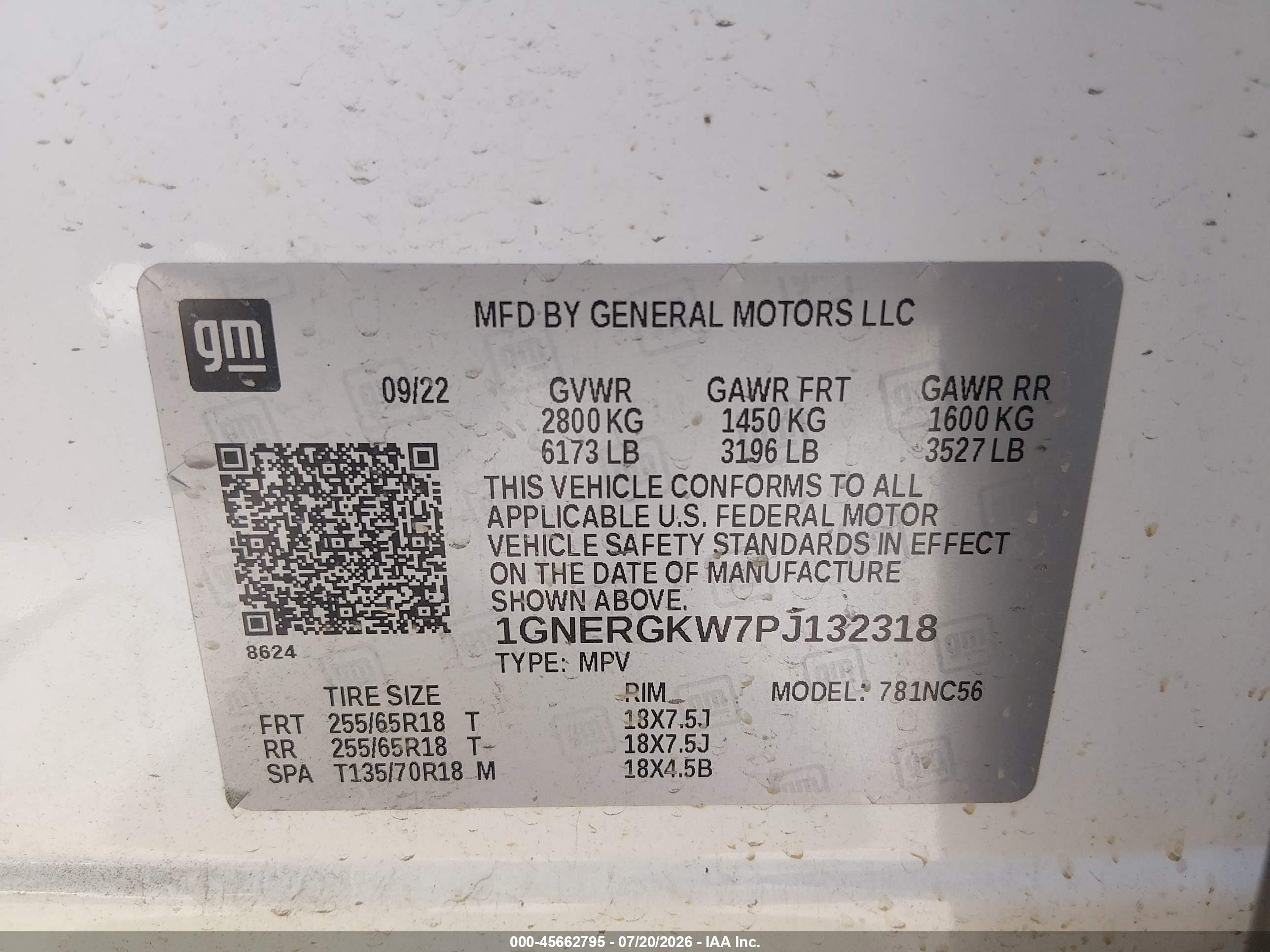 2023 Chevrolet Traverse Fwd Lt Cloth White vin: 1GNERGKW7PJ132318