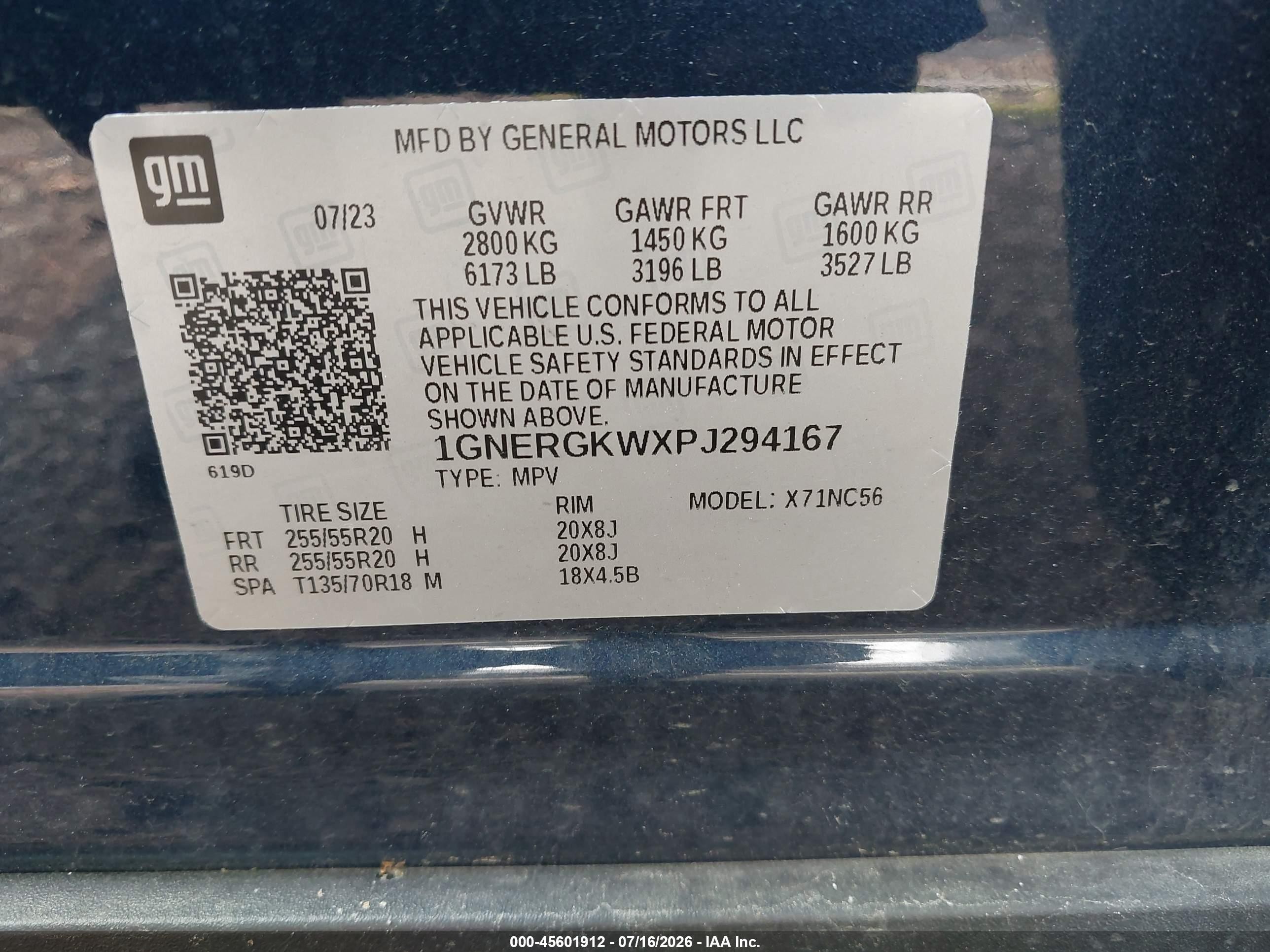 2023 Chevrolet Traverse Fwd Lt Cloth Blue vin: 1GNERGKWXPJ294167