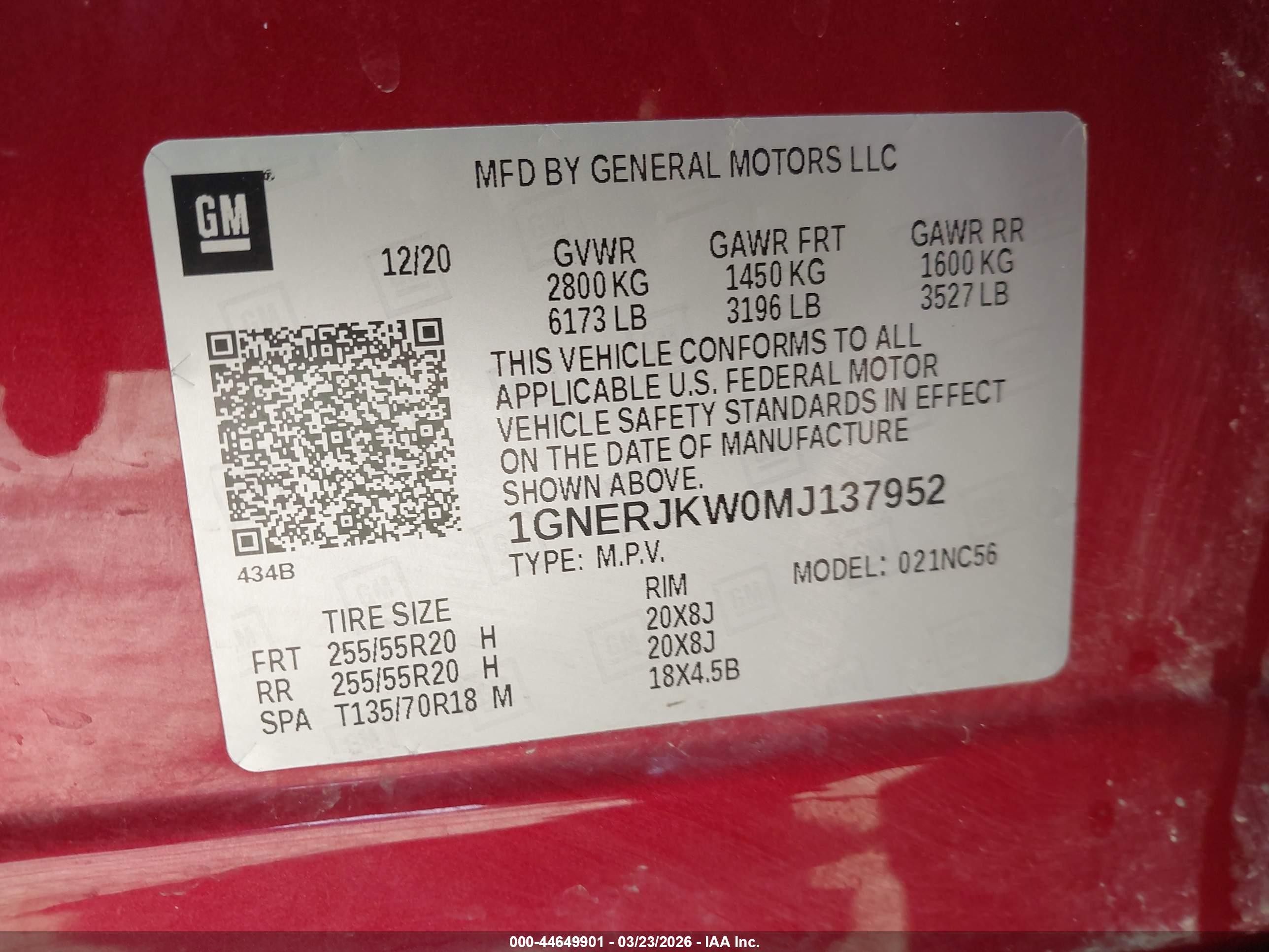 2021 Chevrolet Traverse Fwd Rs Red vin: 1GNERJKW0MJ137952