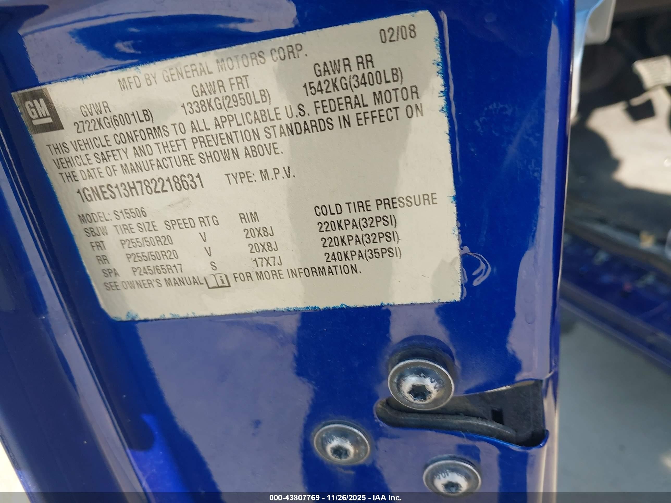 2008 Chevrolet Trailblazer Ss Blue vin: 1GNES13H782218631