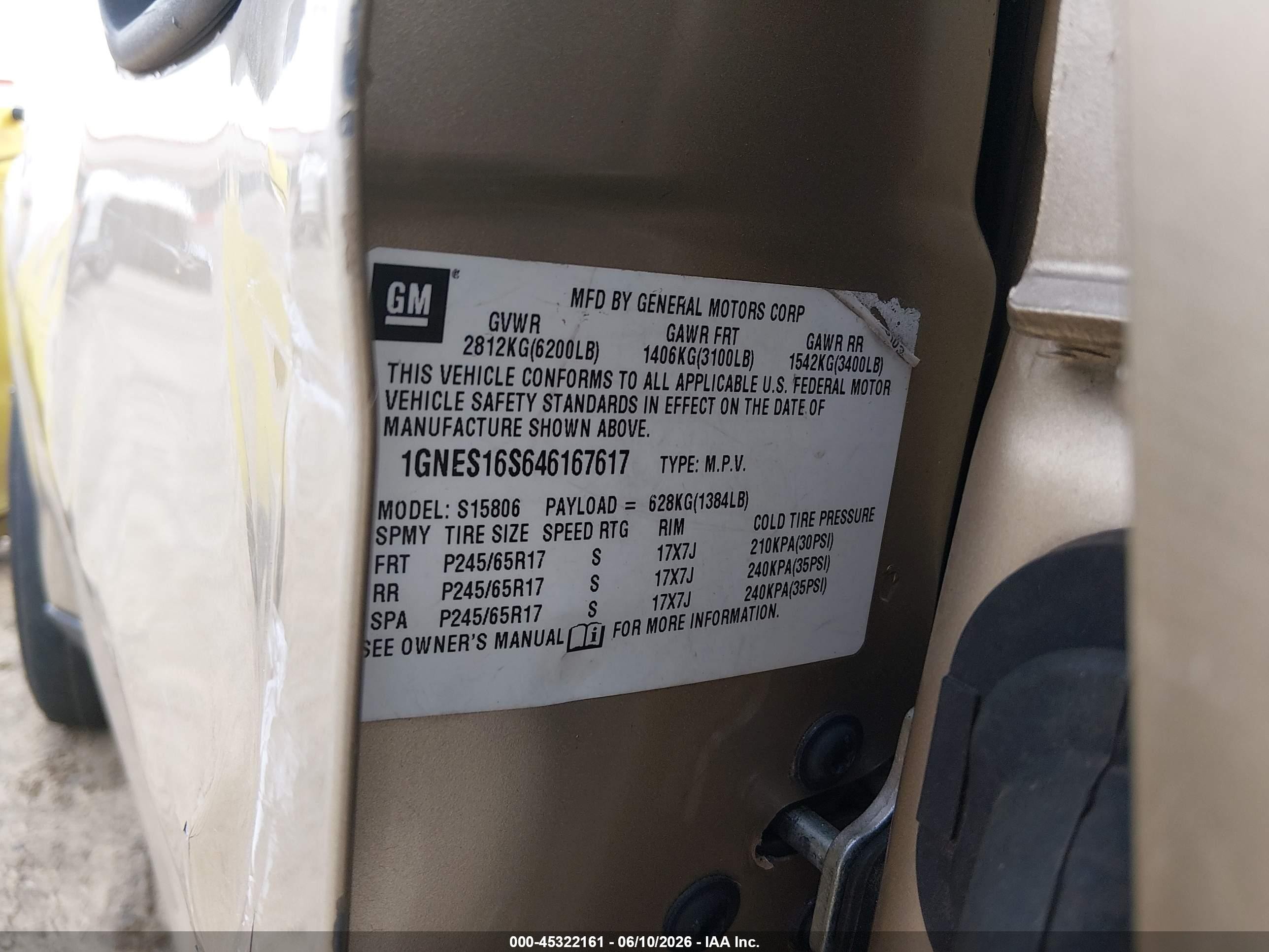 2004 Chevrolet Trailblazer Ext Ls Gold vin: 1GNES16S646167617