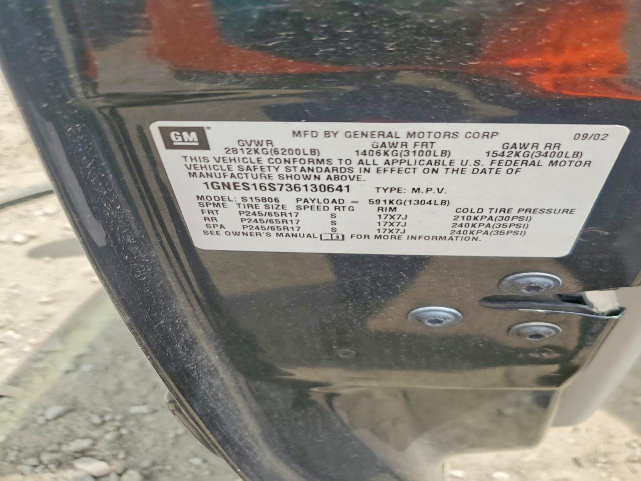 2003 Chevrolet Trailblazer Ext Black vin: 1GNES16S736130641