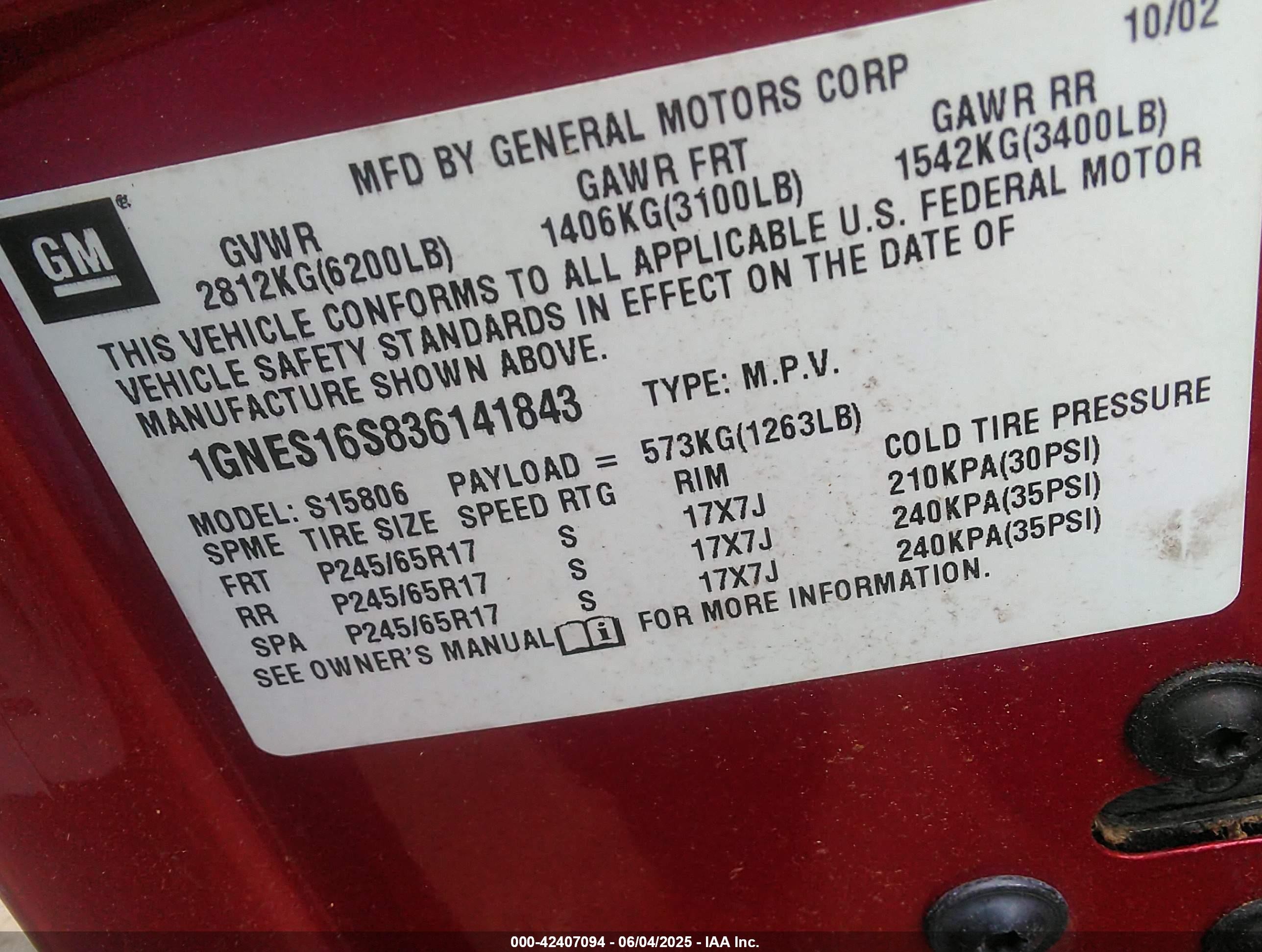 2003 Chevrolet Trailblazer Ext Lt Red vin: 1GNES16S836141843