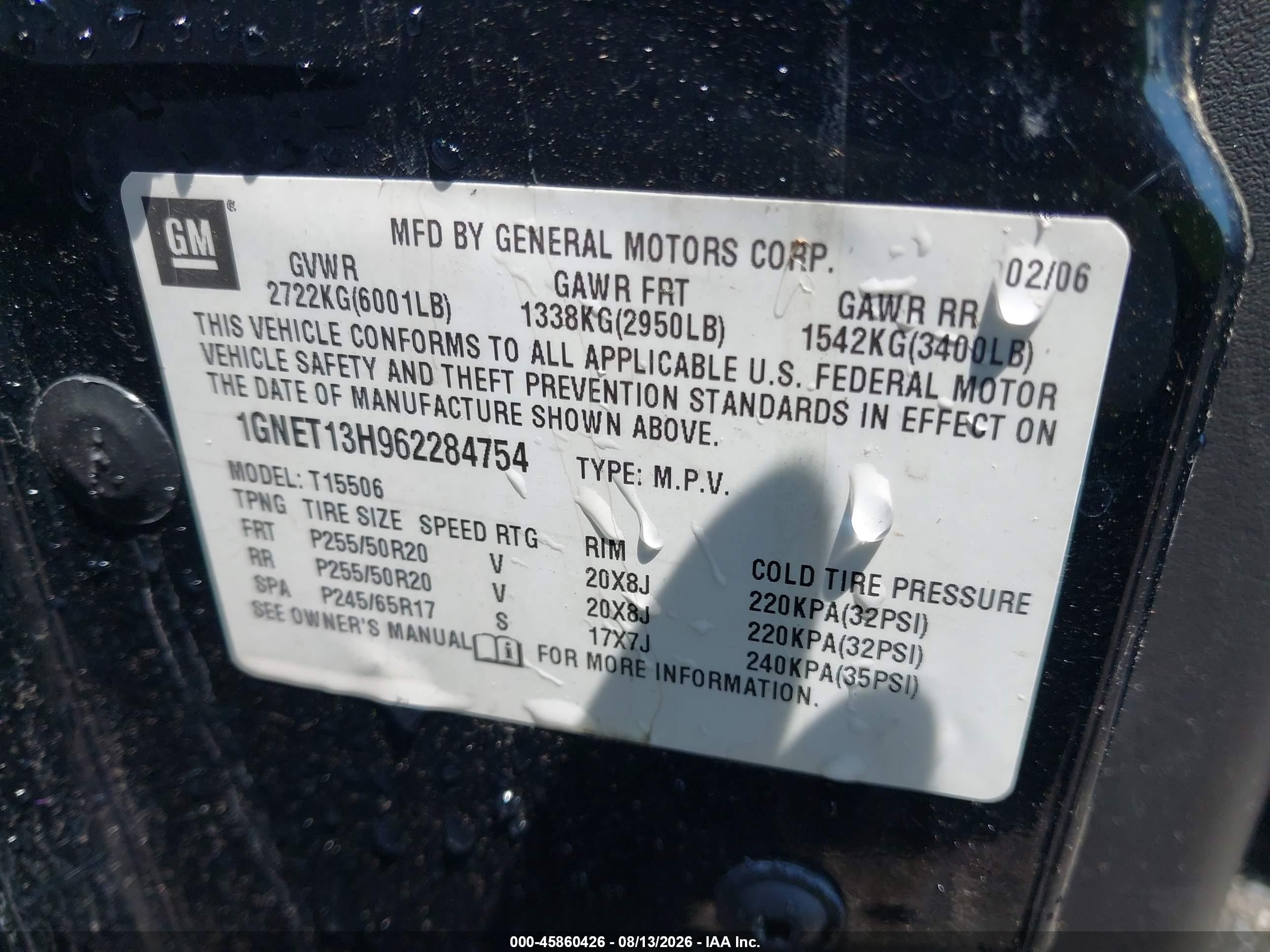 2006 Chevrolet Trailblazer Lt Black vin: 1GNET13H962284754