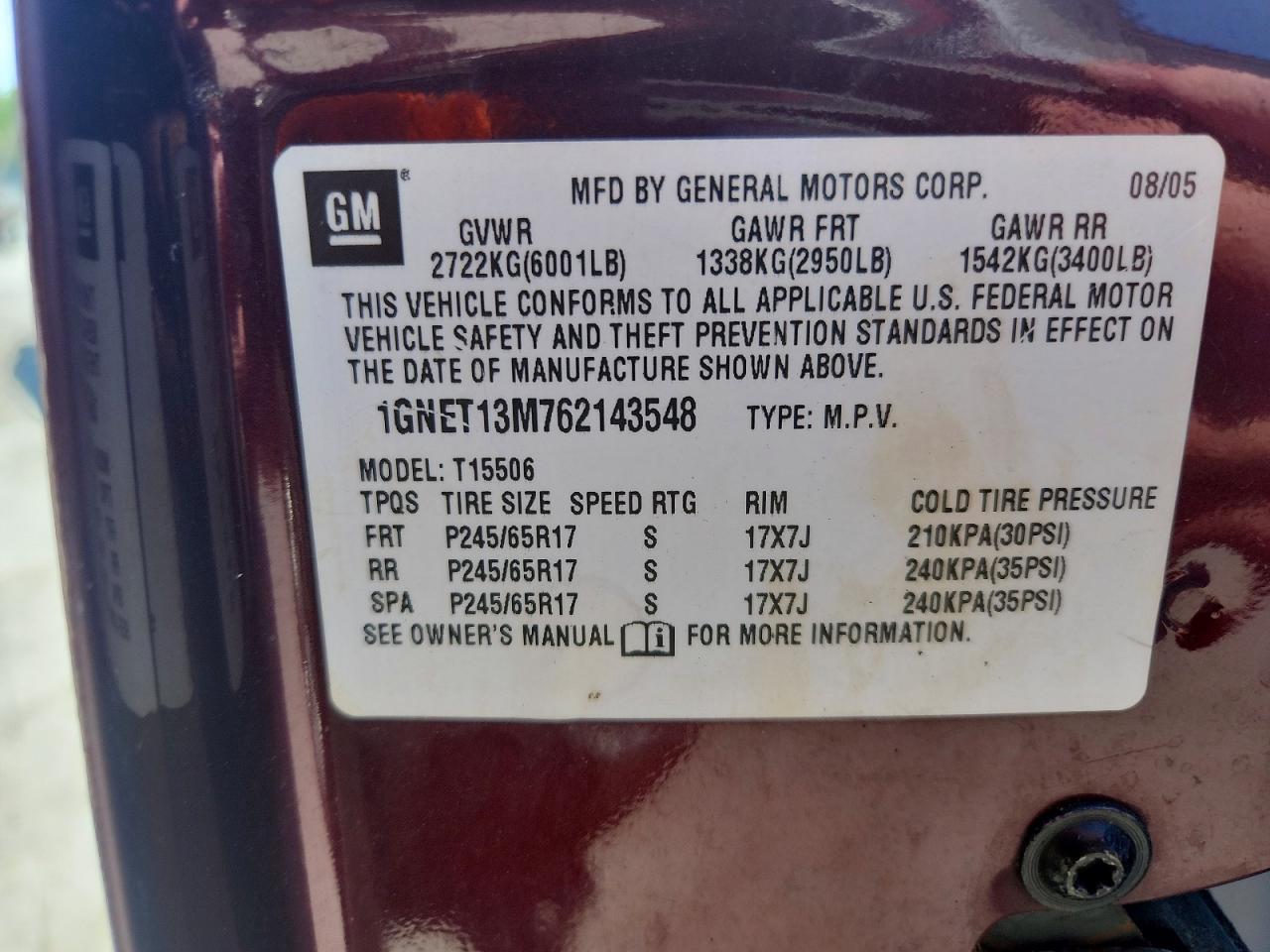 2006 Chevrolet Trailblazer Ls Burgundy vin: 1GNET13M762143548