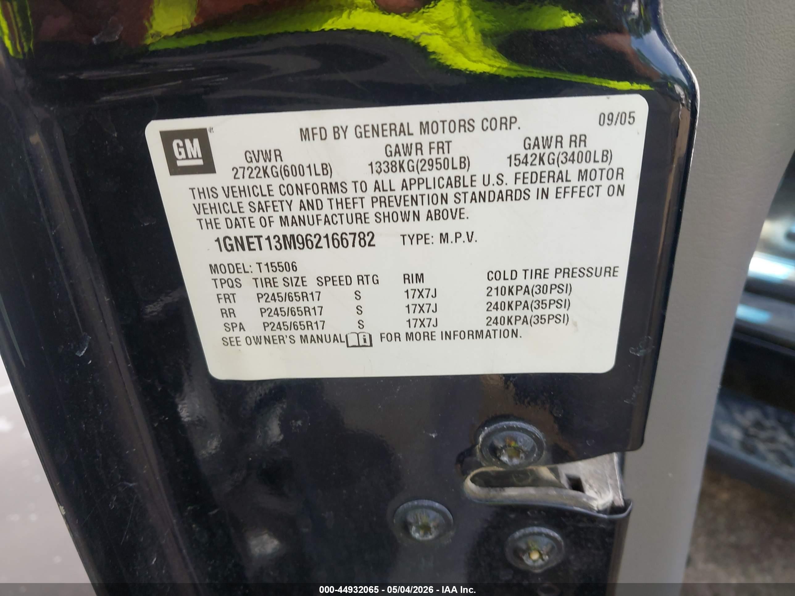 2006 Chevrolet Trailblazer Lt Черный vin: 1GNET13M962166782