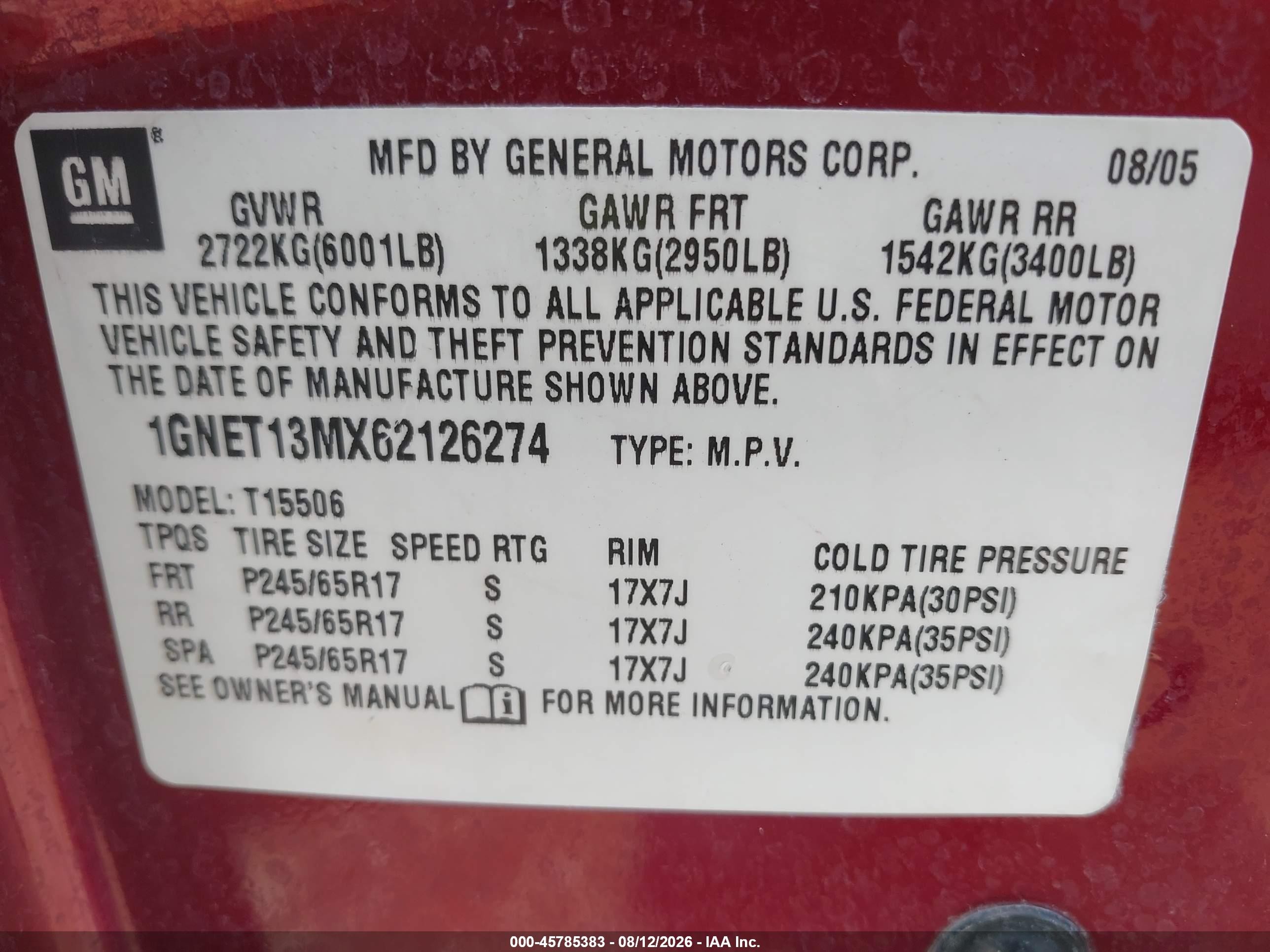 2006 Chevrolet Trailblazer Lt Красный vin: 1GNET13MX62126274