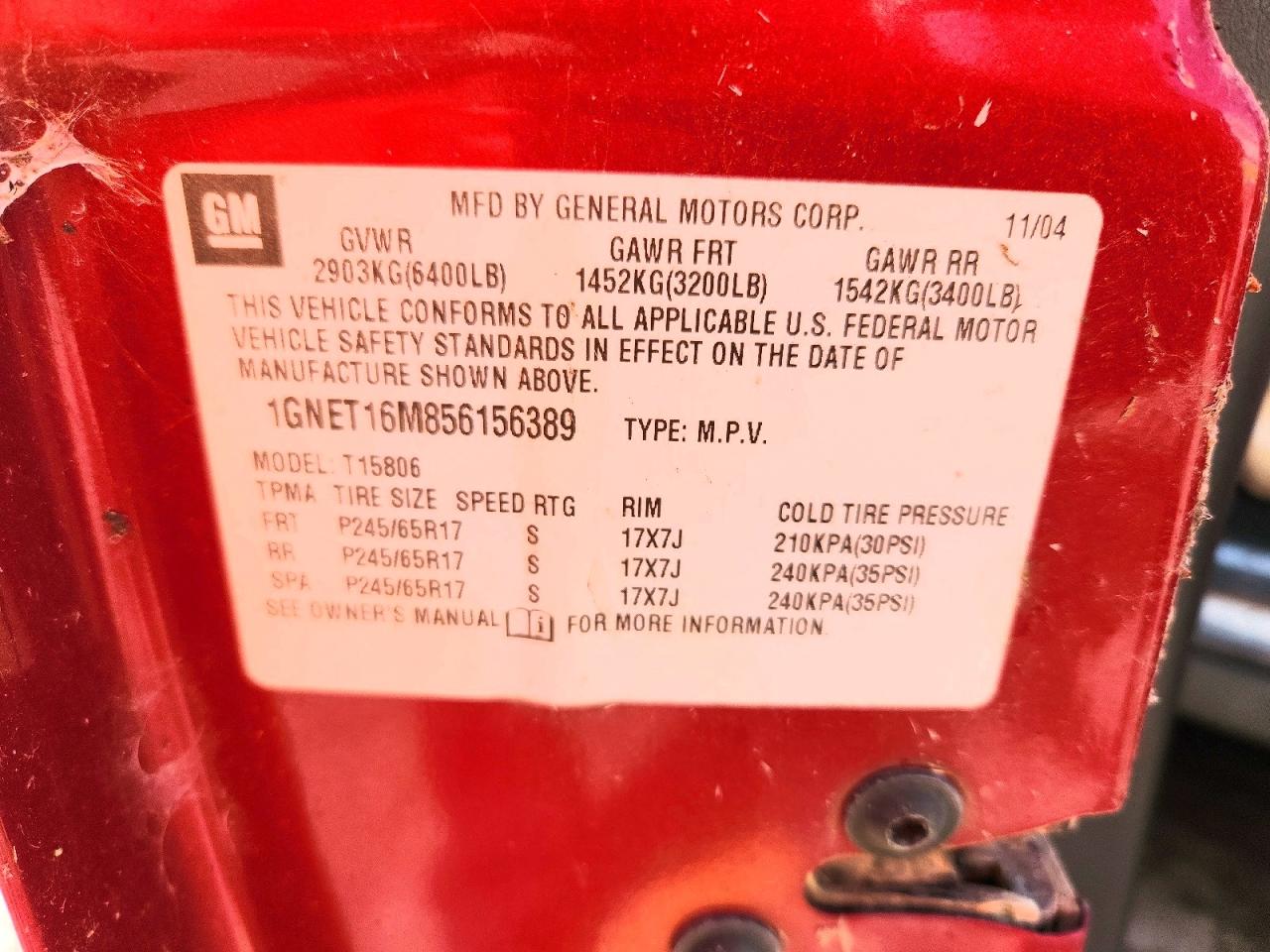 2005 Chevrolet Trailblazer Ext Ls Red vin: 1GNET16M856156389