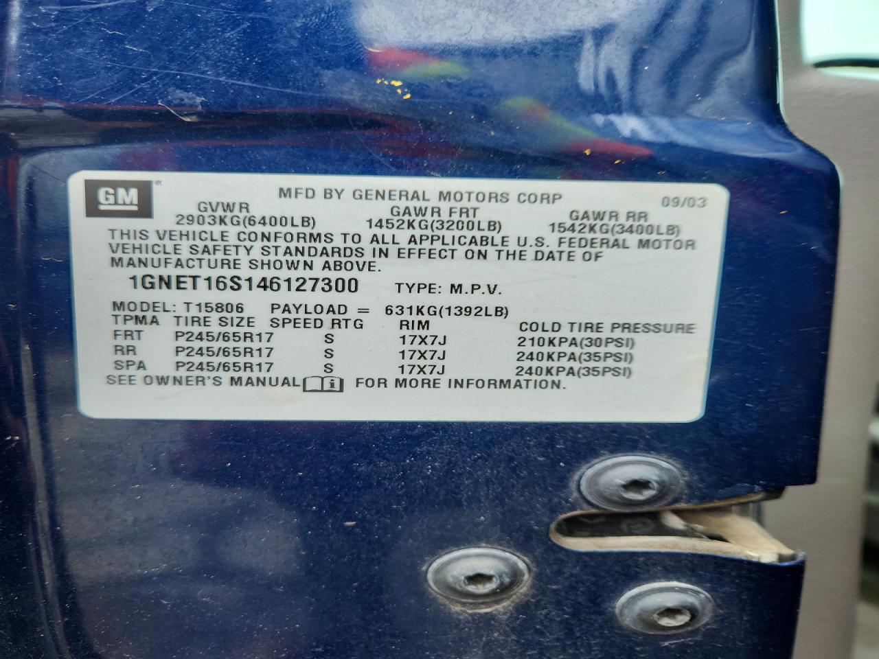 2004 Chevrolet Trailblazer Ext Ls Blue vin: 1GNET16S146127300