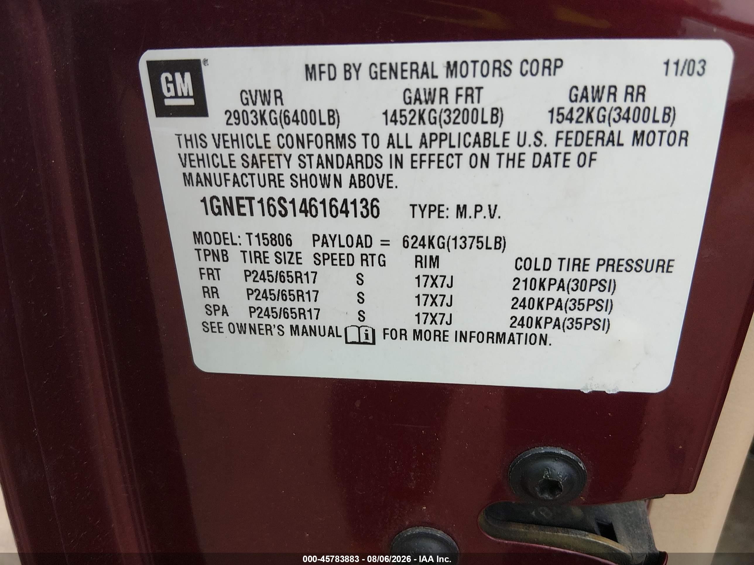 2004 Chevrolet Trailblazer Ext Ls Maroon vin: 1GNET16S146164136